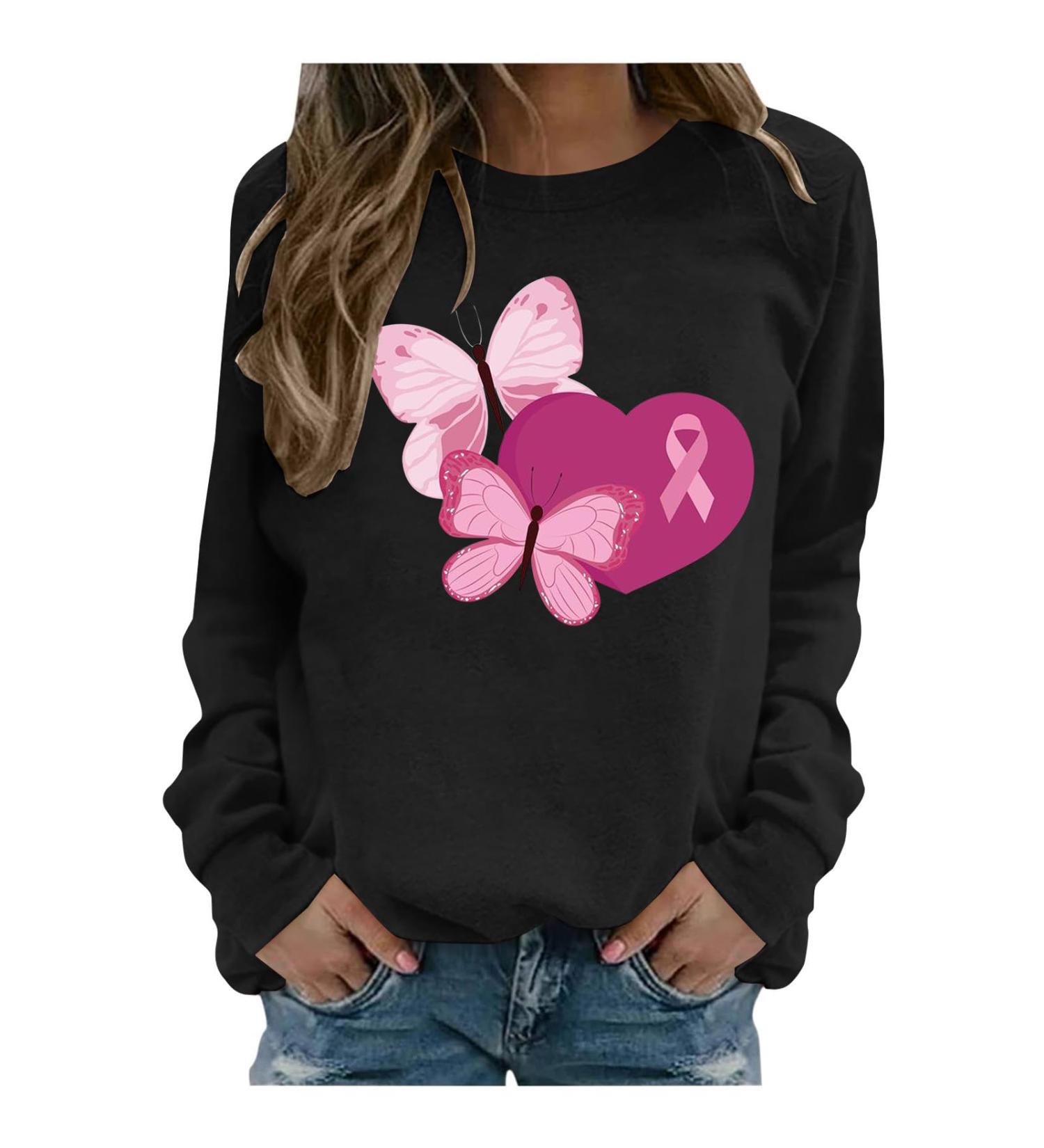 Yihaojia Women's Pullover Tops Long Sleeve Sweatshirt Breast Cancer Awareness Shirt Pink Ribbon Love Heart Printed Tshirts Black#58 XX-Large - Buy Online on GoSupps.com