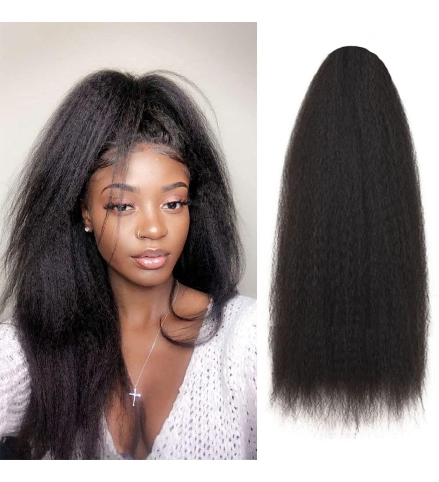 24 Inch Natural Long Yaki Curly Drawstring Ponytail Extension for Black Women - Clip in Hairpiece (1B) - Buy Online on GoSupps.com