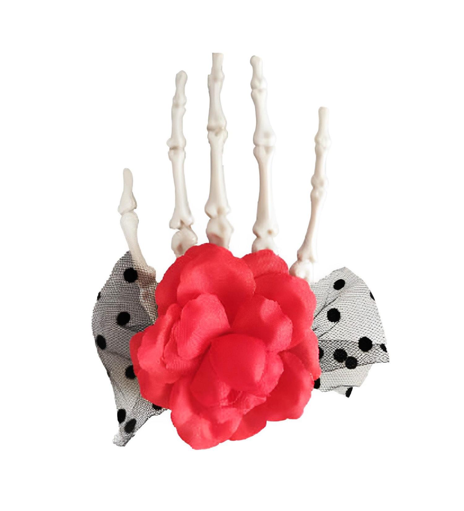 W-LOVNEST Halloween Skull Hair Clip for Women Large Skeleton Hand Hair Pin Female Gothics Flower Side Clip Day of Death Headdress Red - Buy Online on GoSupps.com