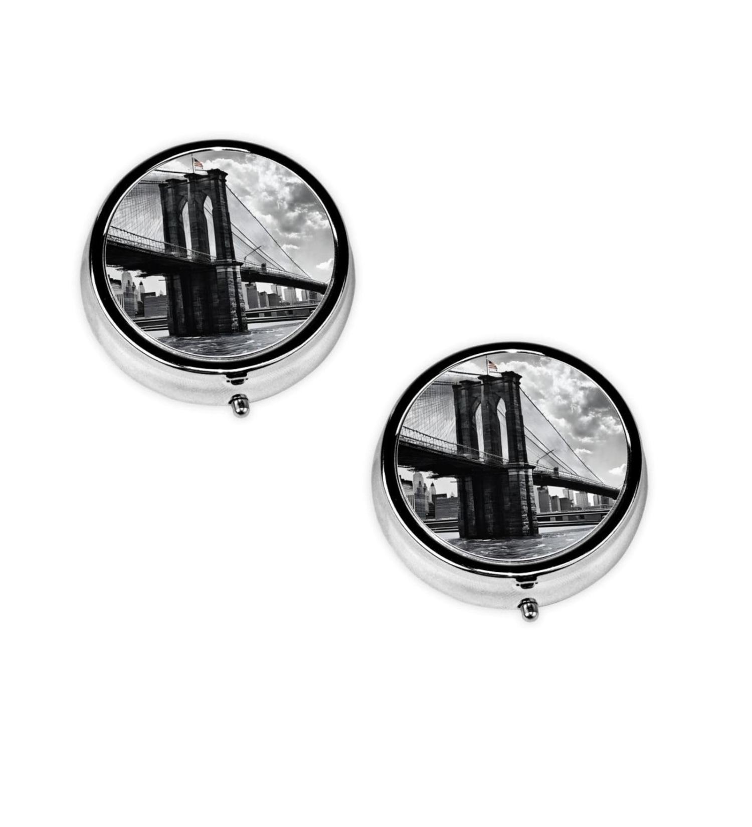 Shop Brooklyn Bridge Round Pill Box - 3 Compartment Mini Decorative Travel Medicine Organizer - Buy Online on GoSupps.com