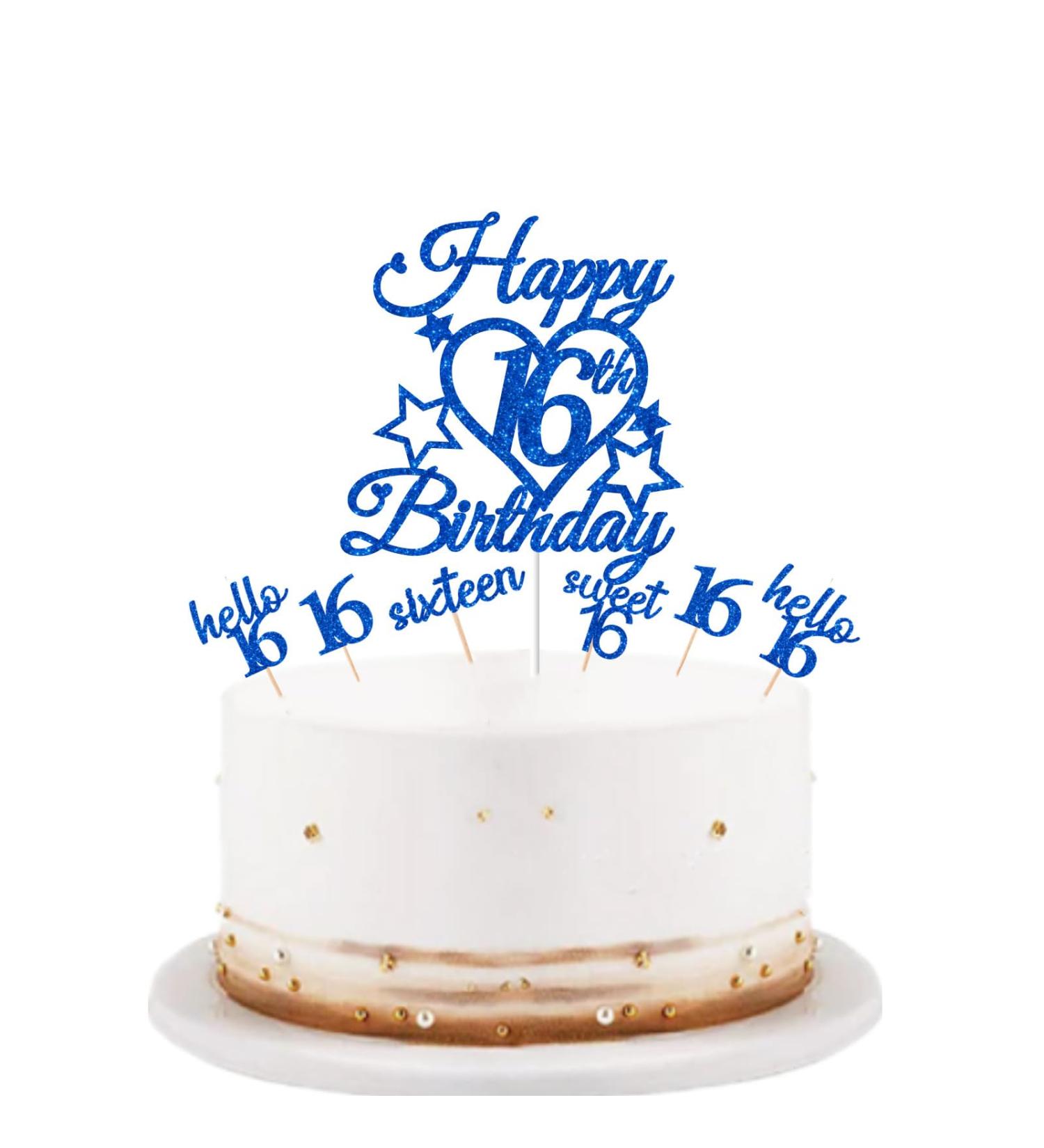 bng-bng 16th Birthday Cake Topper Boys Blue Glittery Happy 16th Birthday Cake Cupcake Toppers For Boy 16 Sixteen Years Old Birthday Party Supplies Decorations - Buy Online on GoSupps.com