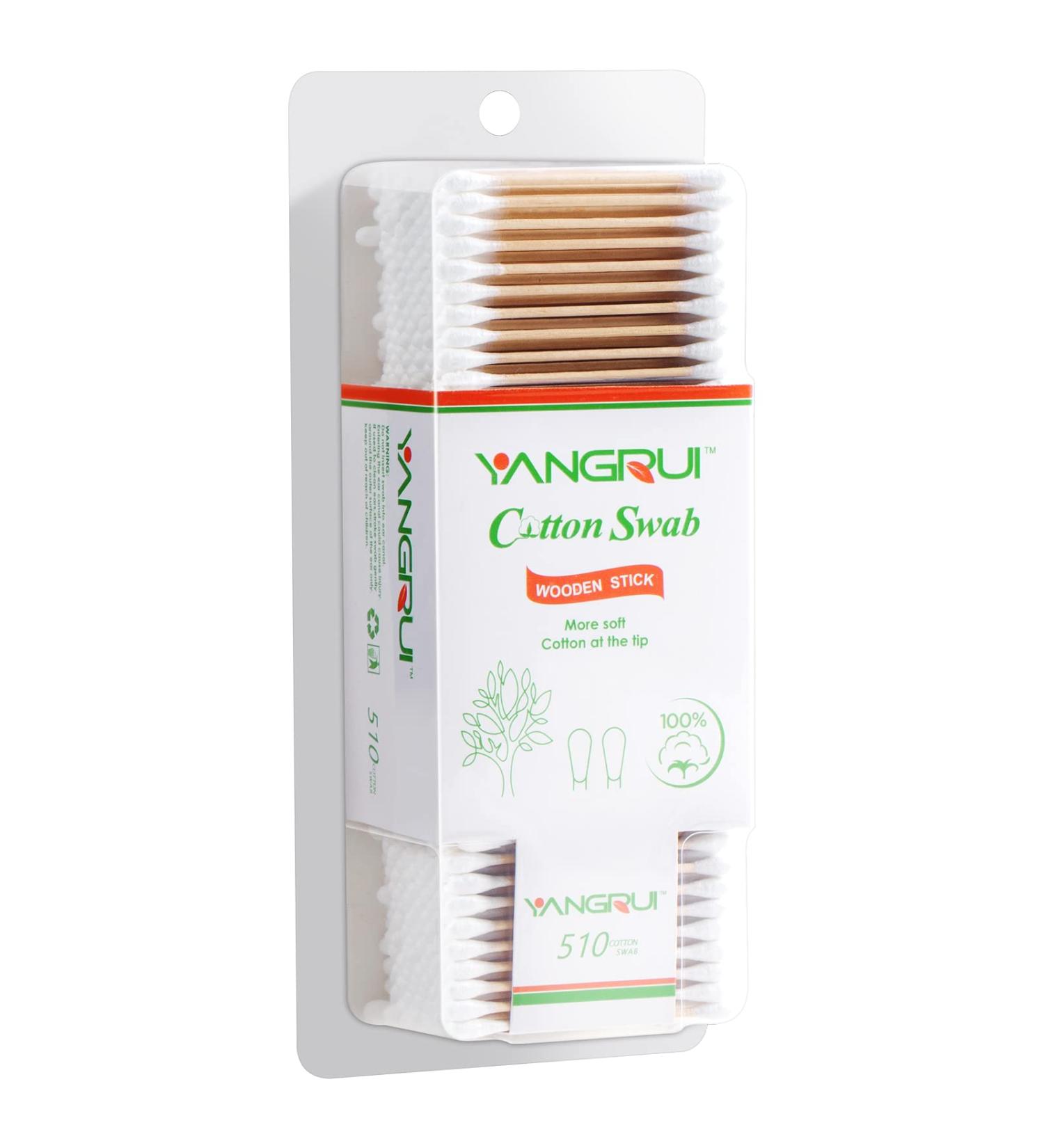 YANGRUI Cotton Swab 510 Count BPA-Free Wooden Stick Double Round Ear Swabs Eco-Friendly Cotton Buds - Pack of 1 - Buy Online on GoSupps.com