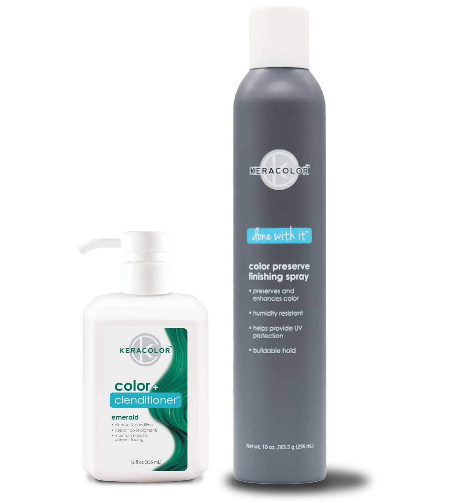KERACOLOR Kit of 3-in-1 (Cleanse + Conditioner + Color) Emerald Semi-Permanent Hair Dye and Finishing Hair Spray 10oz - Buy Online on GoSupps.com