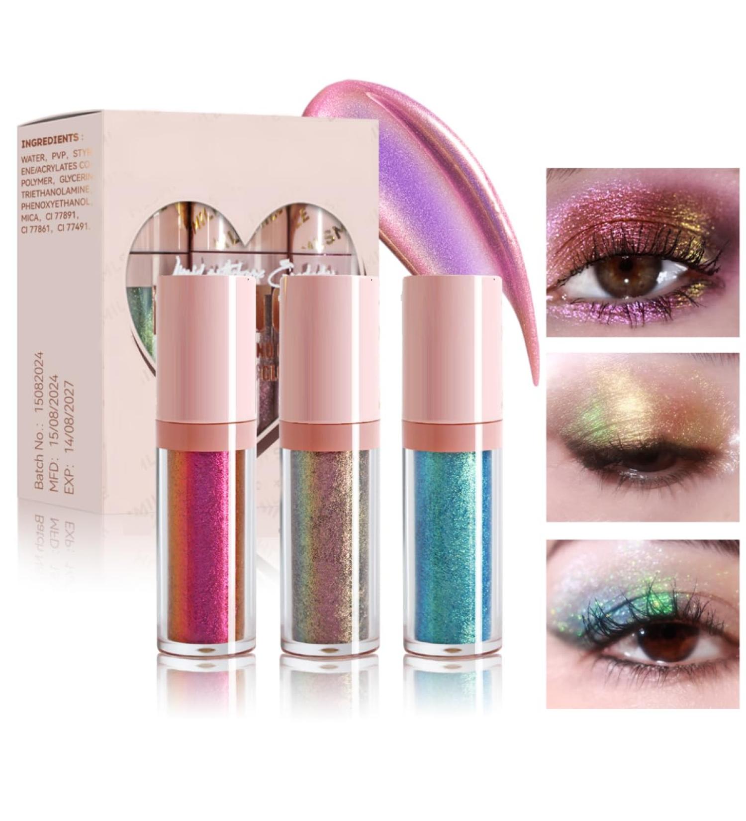  KARLOR Liquid Glitter Eyeshadow Chameleon Polarized Liquid Eyeshadow Eyeshadow Metallic Highlighter Glitter Color Gradient Diamond Sparkle Eyeliner 3 Pack - Buy Online on GoSupps.com