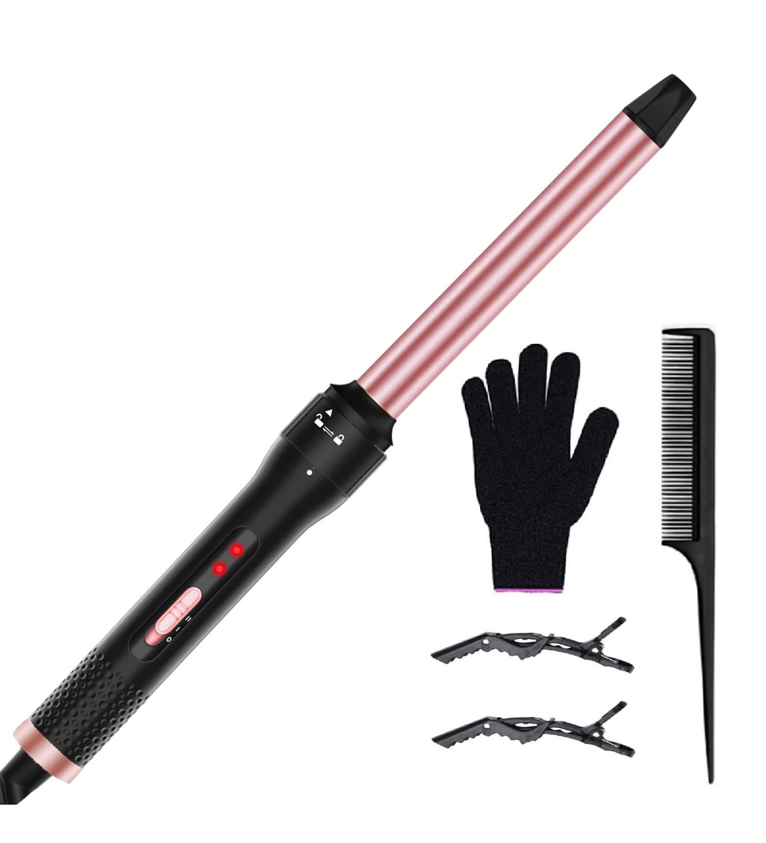 Professional 1 Inch Curling Iron - Long Barrel Hair Curler Wand with Ceramic Coating & Heat Settings | Includes Protective Glove & Clips - Buy Online on GoSupps.com