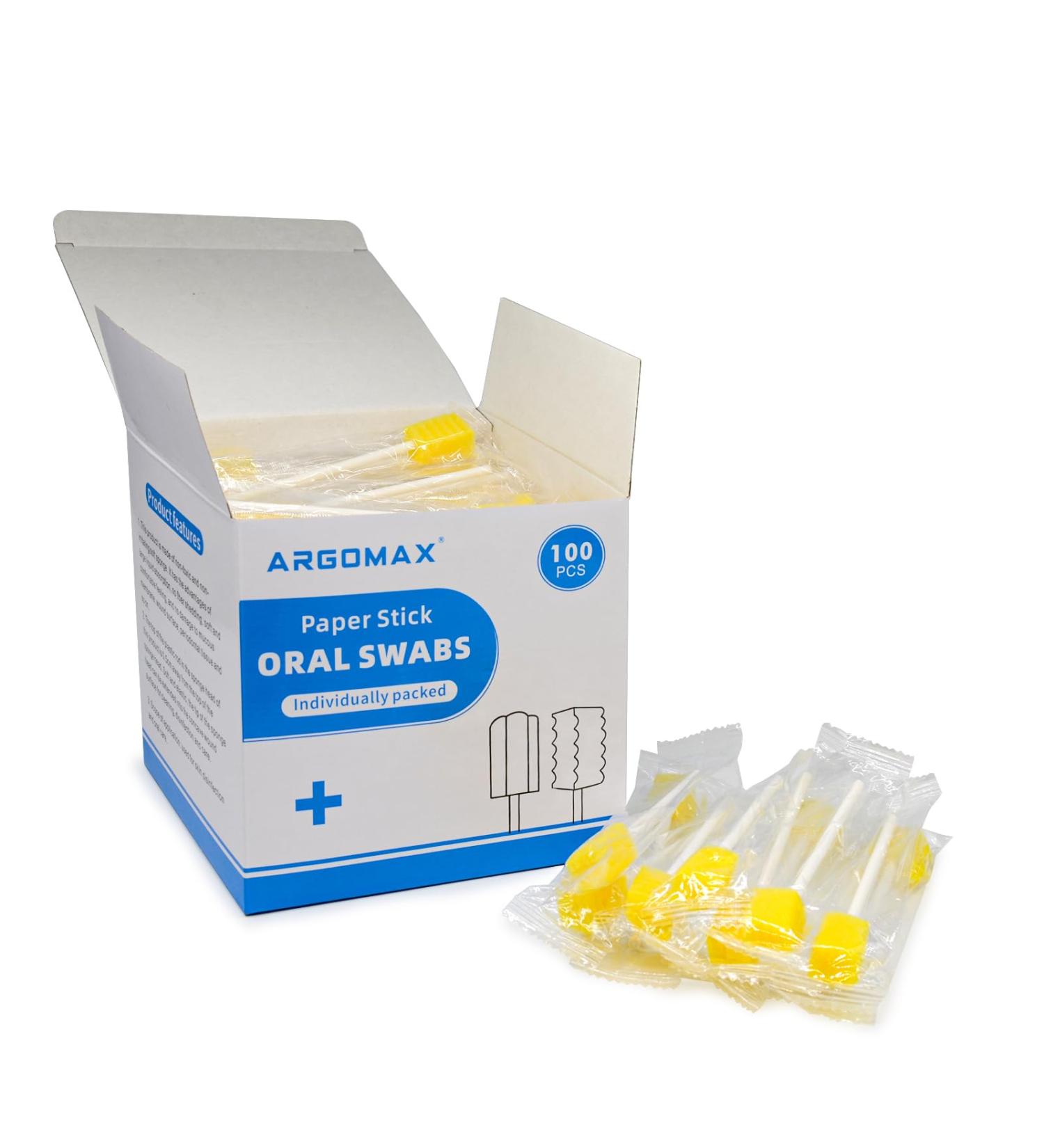 Argomax Oral Care Sponges - 100 Pcs Yellow Foam Swabs for Mouth Hygiene & Swimming | Cotton Cleaning Swabs - Buy Online on GoSupps.com
