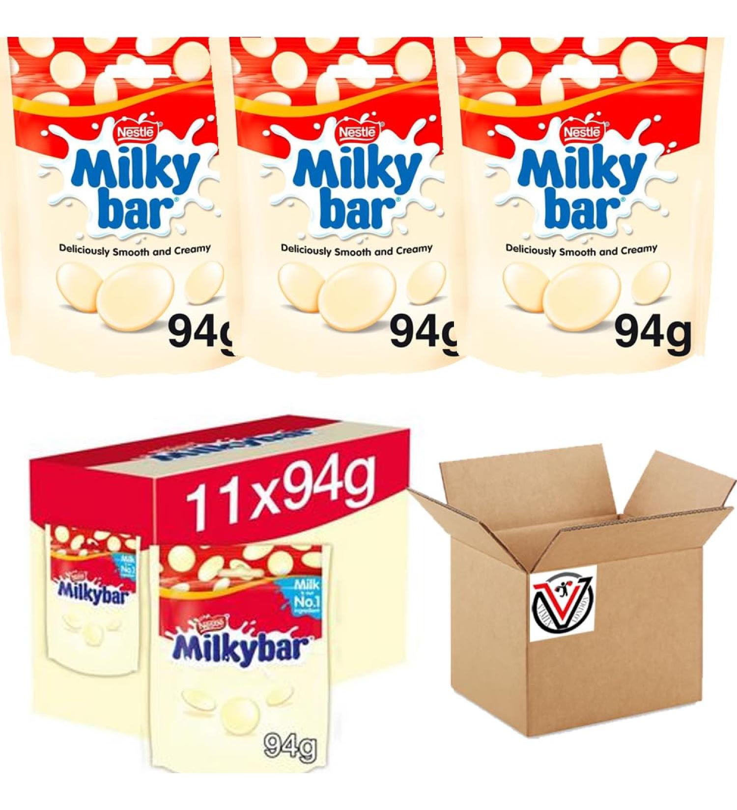 Milky-bar White Chocolate Giant Buttons Sharing Bag 94g - Giant white chocolate buttons made from chocolate (11 bags(Full Box)) Milk 11 bags(Full Box)