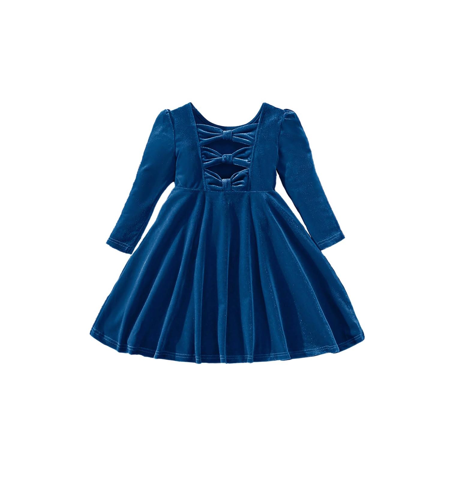 Miipat Baby Girls Velvet Dress | Toddler Girl Long Sleeve Fall/Winter Dress 6-7 Years | Elegant Kids Princess Party Dress in Blue - Buy Online on GoSupps.com