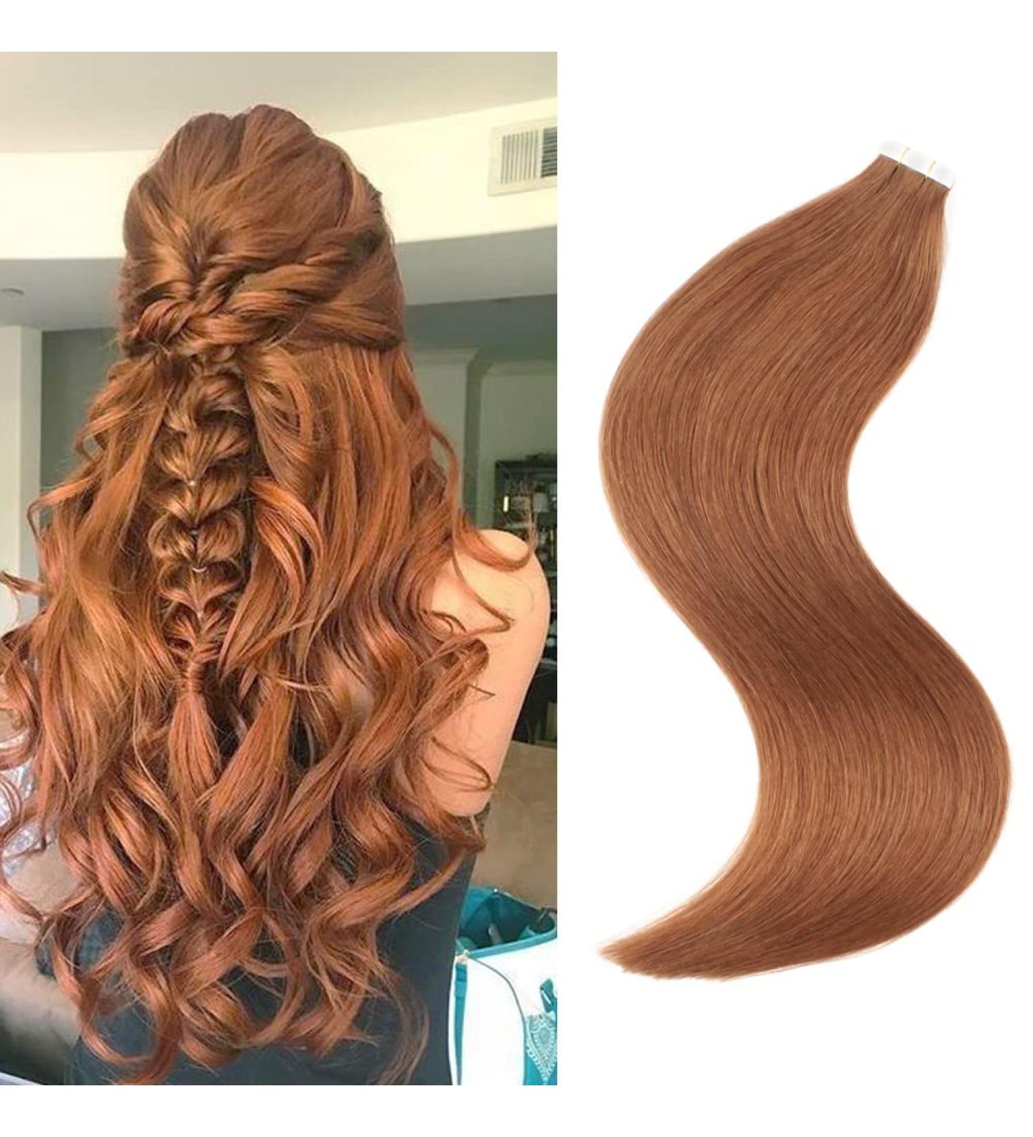 Oreola 22 Inch #30 Medium Auburn Tape in Hair Extensions - 100% Remy Human Hair, Seamless Skin Weft, 20pcs 50g/pack - Buy Online on GoSupps.com