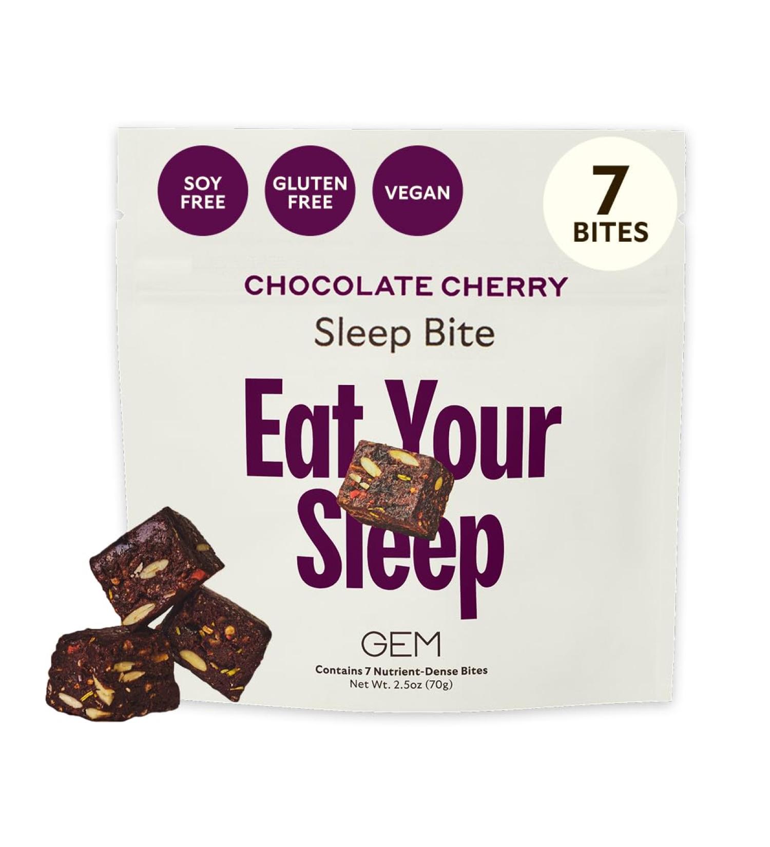 GEM Sleep Aid Nighttime Bite 7 Pack Melatonin Free L-Theanine Magnesium Valerian Root Extract | Vegan and Gluten Free | Earthy Chocolate Cherry Trial Size 7 Count (Pack of 1) - Buy Online on GoSupps.com