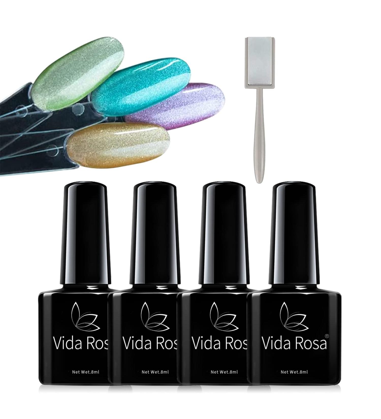Glittering Cat Eye Gel Nail Polish | Magnetic 4 Colors | Semi-Persistent Manicure | DIY Nail Art - Neon Blue Luxury Gold Fairy Pink Apple Green - Buy Online on GoSupps.com