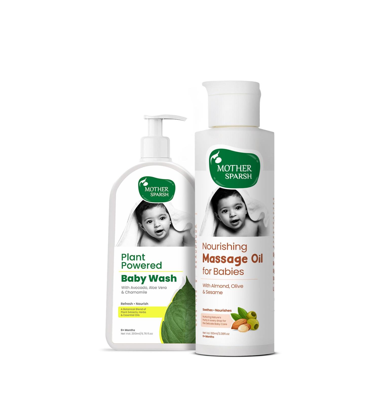 Buy Ayurvedic Baby Massage Oil & Herbal Natural Baby Wash - 18 Herbal Extracts Almond & Avocado - 200 ml International Shipping - Buy Online on GoSupps.com
