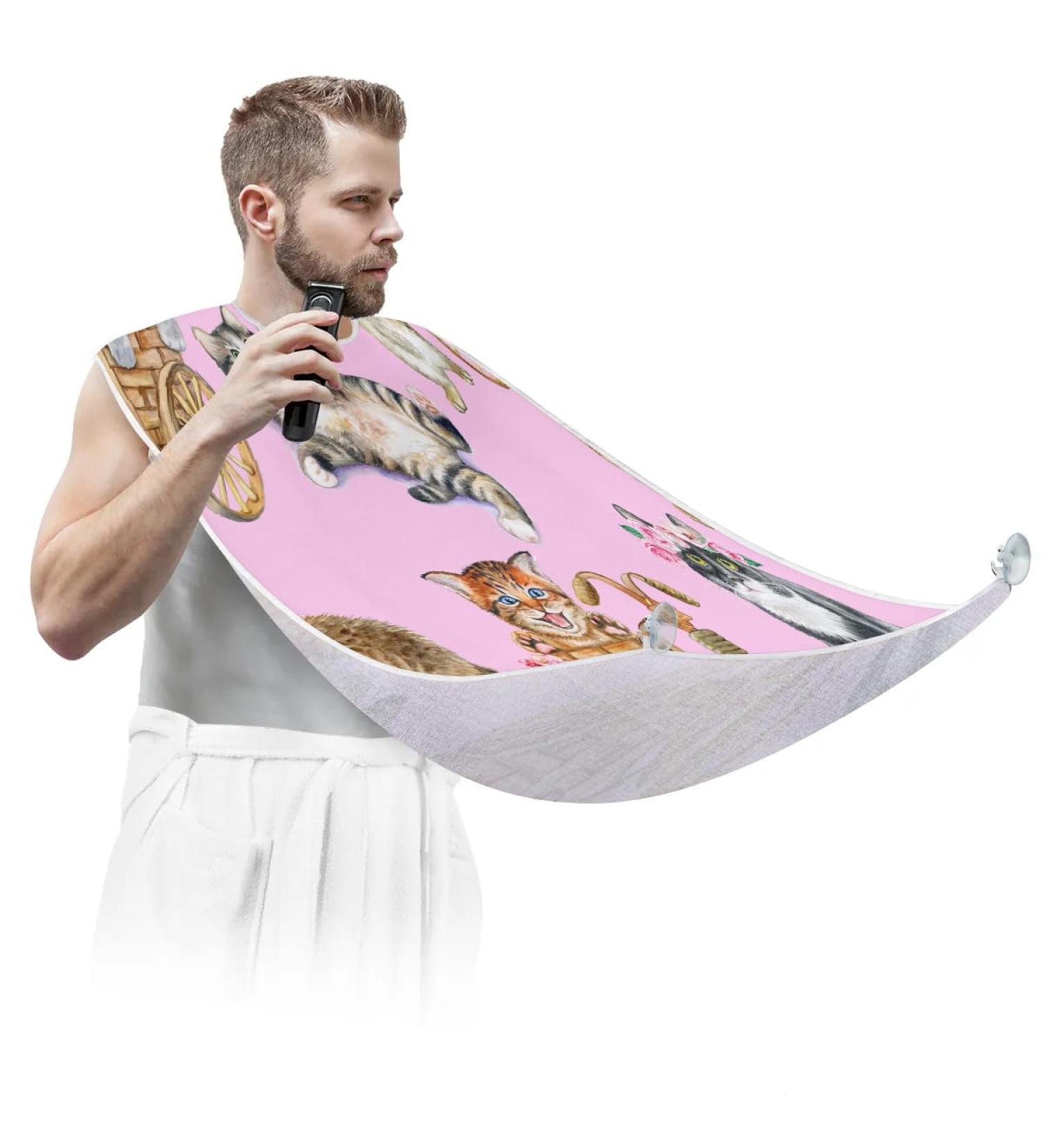 Funny Cartoon Cats Beard Bib - Non-Stick Waterproof Shaving Cape for Men | Ideal Grooming Gift with Suction Cups - Buy Online on GoSupps.com