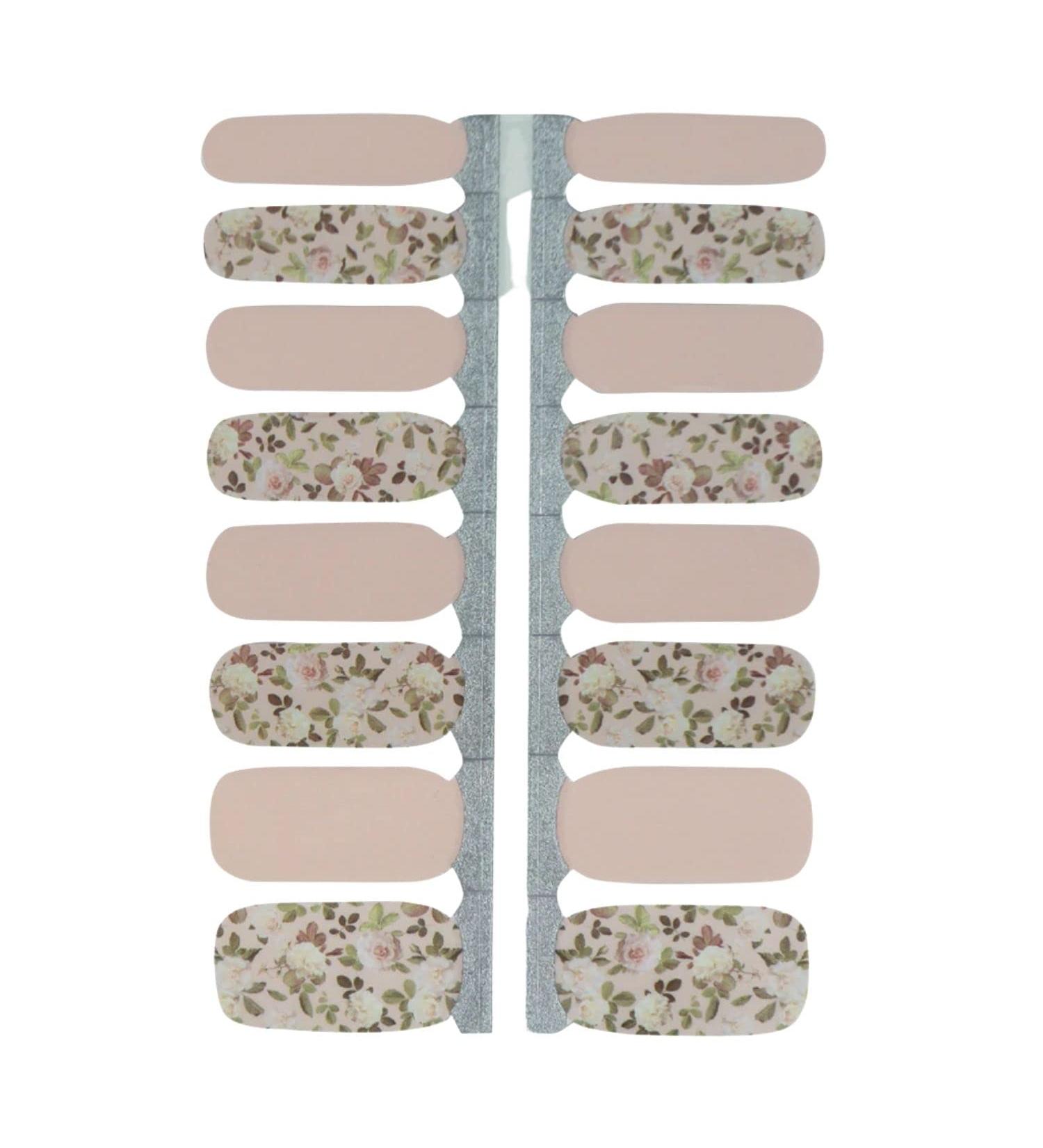 My nails nail foils beige flowers I 16 ultra-thin nail polish strips pattern/flowers I self-adhesive premium nail art wraps i adheres to natural and painted acrylic gel & shellac nails