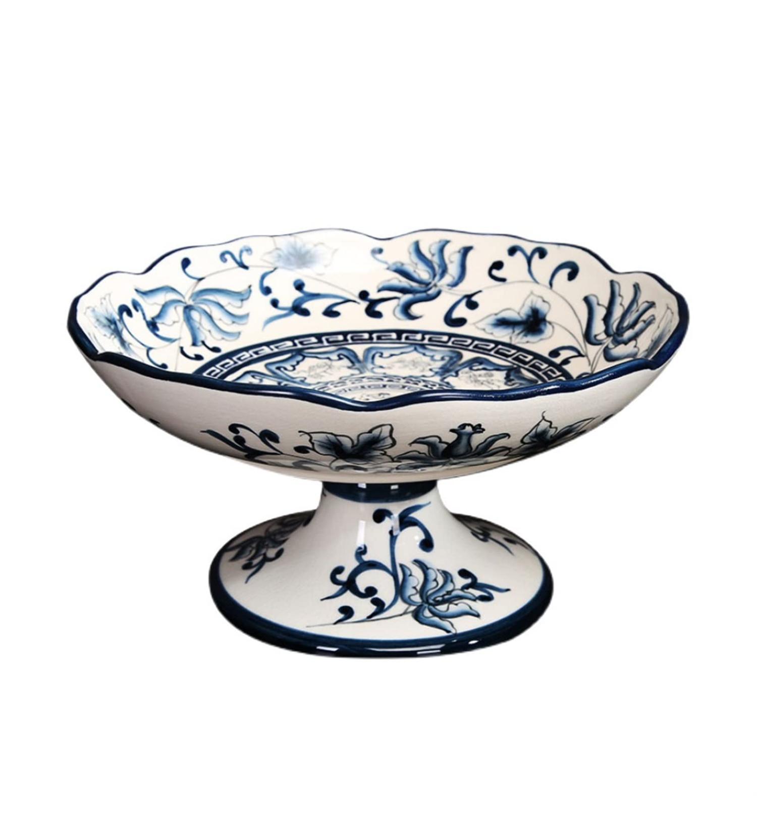 Fruit Bowl Fruit Bowl New Chinese Style Retro Blue and White Porcelain Fruit Dish Home Living Room Kitchen Restaurant Desktop Decor Round Ceramic Fruit Plate Fruit Plate - Buy Online on GoSupps.com