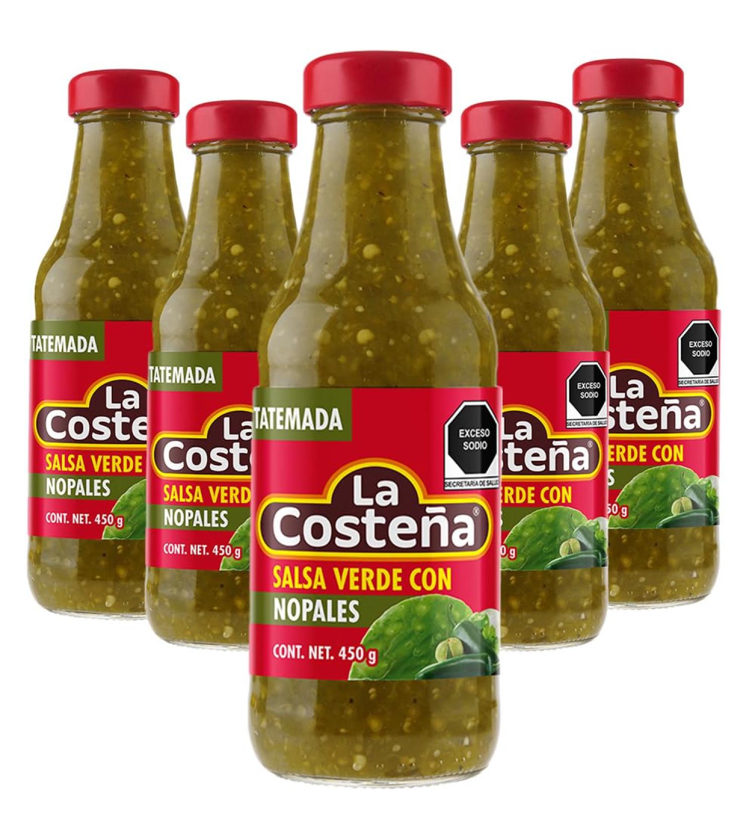 La Costena Salsa Verde with Cactus 450g (Pack 5) / Authentic Mexican Salsa Verde Sauce with Nopales Salsa Dip Bottle Bundle - Buy Online on GoSupps.com