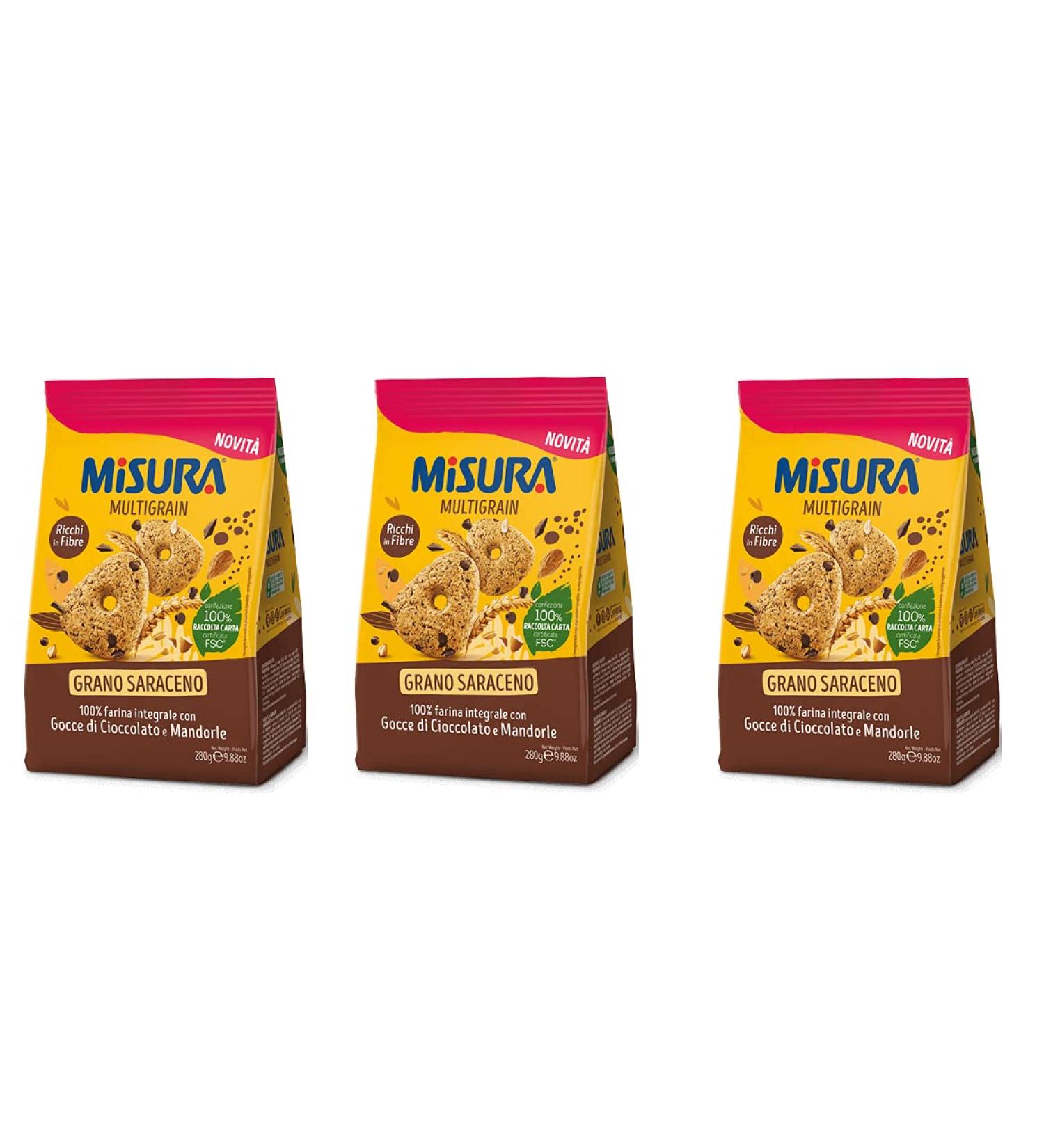 Misura Misura Multigrain Grano Saraceno Pack of 3 cork biscuits with chocolate chips and almonds 280 g