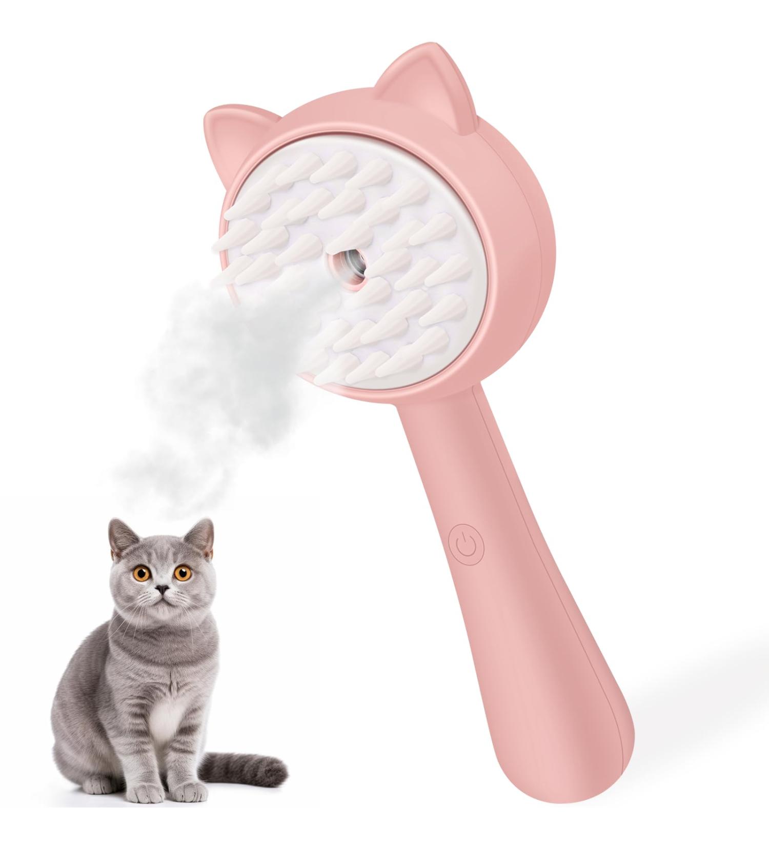 ZITSMS 3-in-1 Cat Steam Brush & Grooming Comb for Cats & Dogs - Silicone Massage Cleanser for Shedding Pet Hair - Pink - Buy Online on GoSupps.com