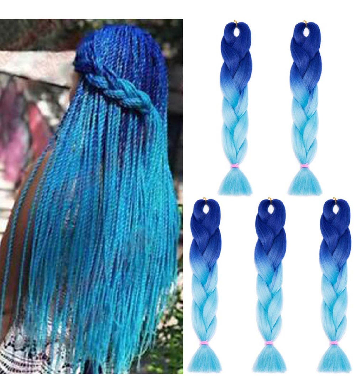 SEGO 5 Pieces Ombre Hair Braid Extensions - 24 Dark Blue & Light Blue Crochet Braiding Hair for Stunning Styles - Buy Online on GoSupps.com