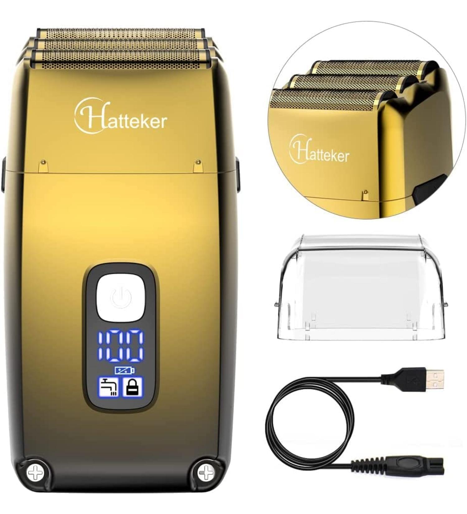 Hatteker Triple Blades Shaver Electric Shaver Razor for Men Close Bald Head Barber Shaver Trimmer Waterproof Wet & Dry Cordless Gold - Buy Online on GoSupps.com