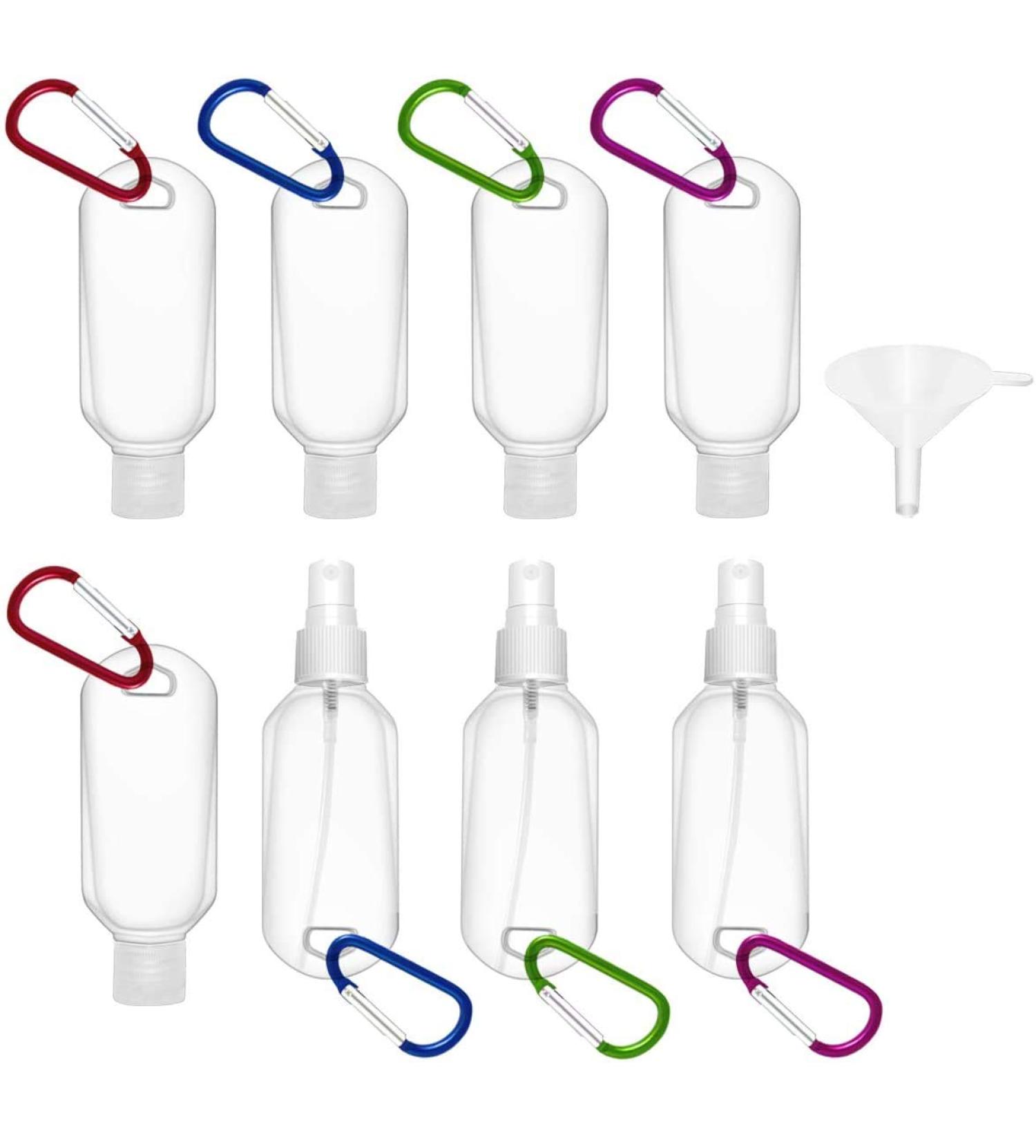 Tenlacum 50 ml Travel Carabiner Bottles - Portable Disinfectant Key Clip 8 Transparent Refillable Containers for On-the-Go Use - Buy Online on GoSupps.com