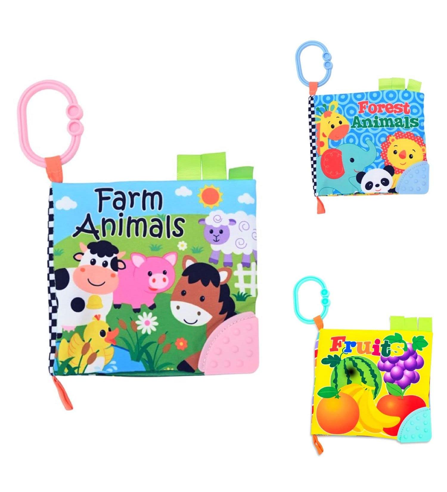 Lorelli Baby Cloth Book Animals Teething Ring Fruits C-Ring Textbook Farm Animals Color: Colorful Multi-colored
