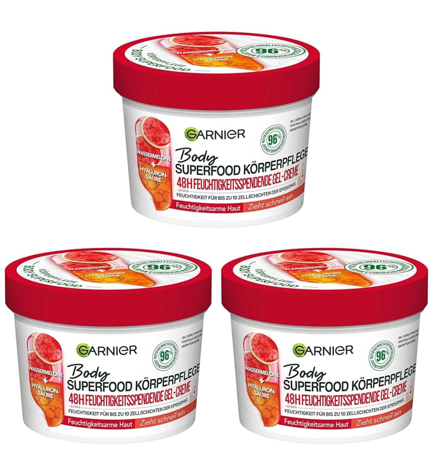 Garnier refreshing body care for dry skin body butter with watermelon and hyaluronic acid for up to 48 hours of moisture body superfood 1 x 380 ml (pack with 3) 380 ml (3 -pack)