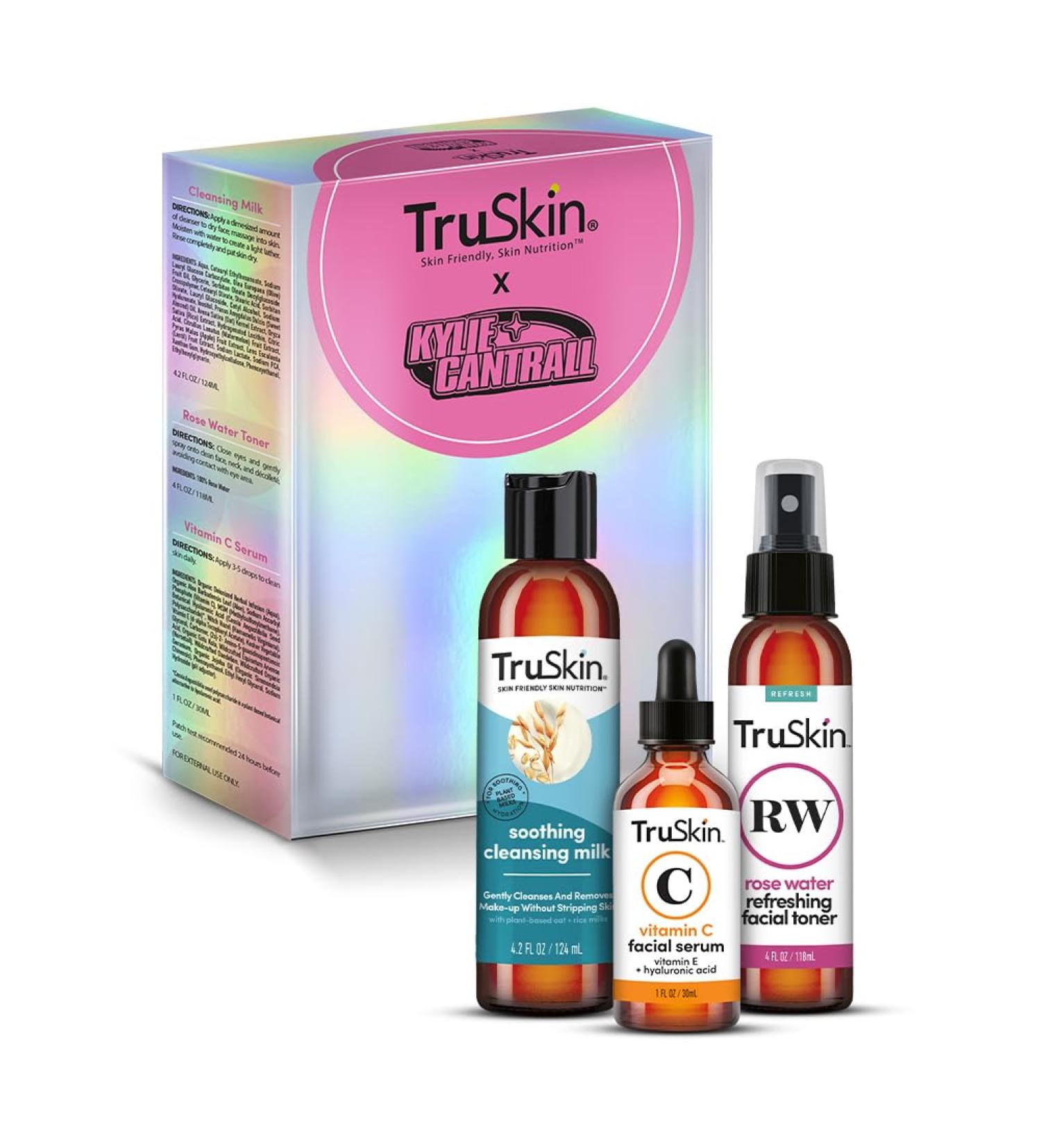 TruSkin x Kylie Skincare Gift Set - Vitamin C Serum Cleansing Milk & Rose Water Spray - Exclusive Kylie Cantrall Kit for Glowing Skin - Buy Online on GoSupps.com