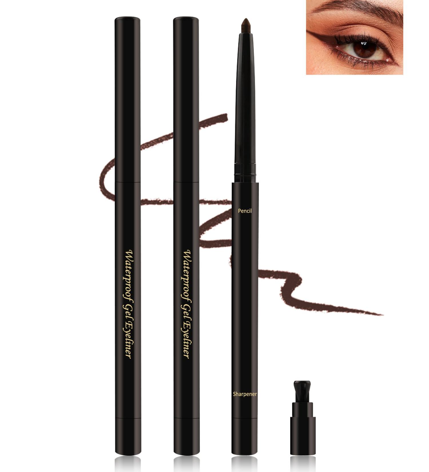 Brown Gel Eyeliner for Older Women Waterproof Smudge-Proof Retractable Eyeliner Pencil Long Lasting 24H Matte Cream Eyeliner Waterline with Sharpener Eye Liner for Mature Women Sensitive Eyes-2Pcs 02# Brown - Buy Online on GoSupps.com