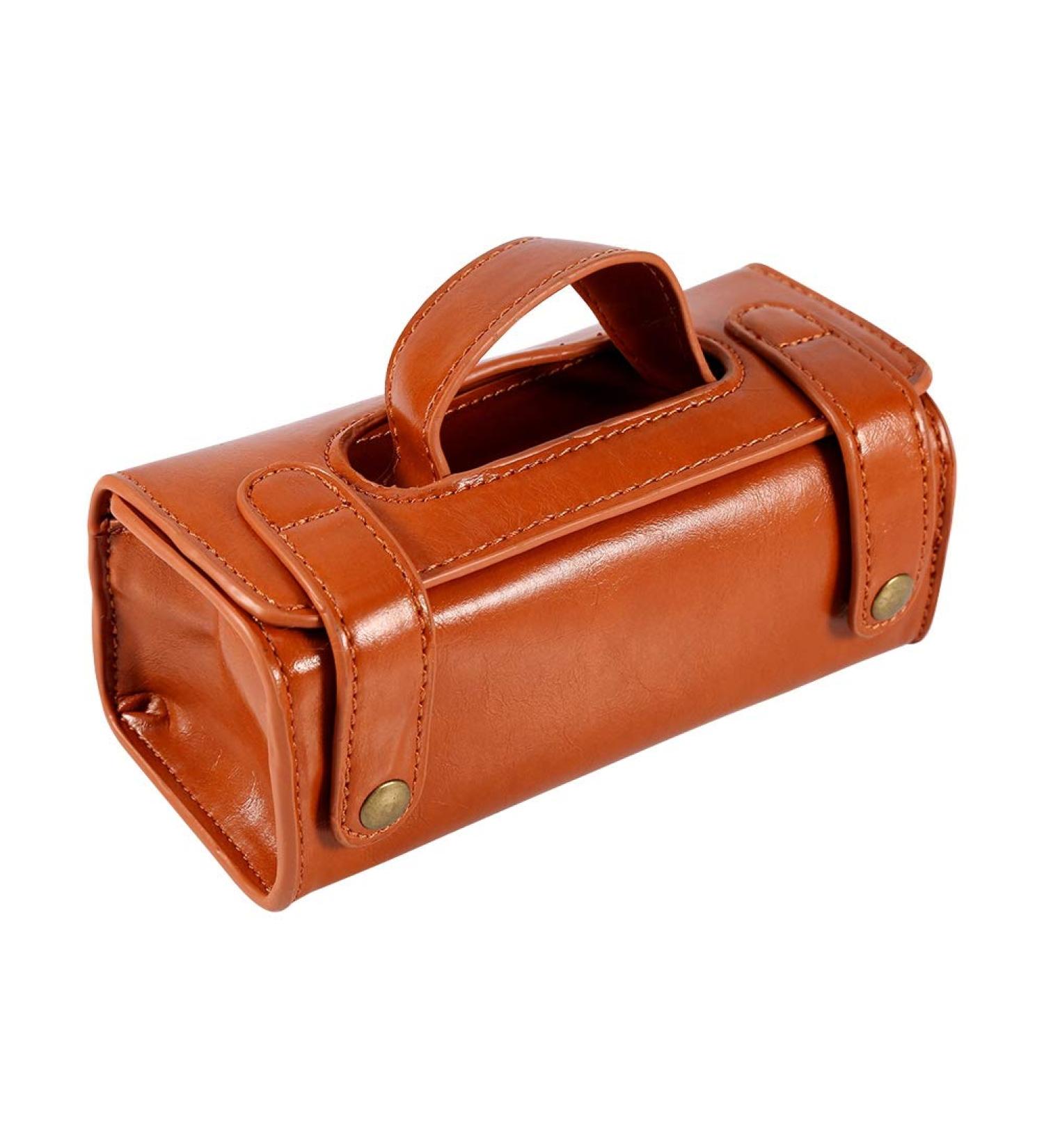 Fashion Men Brown Cosmetic Bag | Portable PU Leather Toiletry & Shaving Brush Bag - International Shipping Available - Buy Online on GoSupps.com