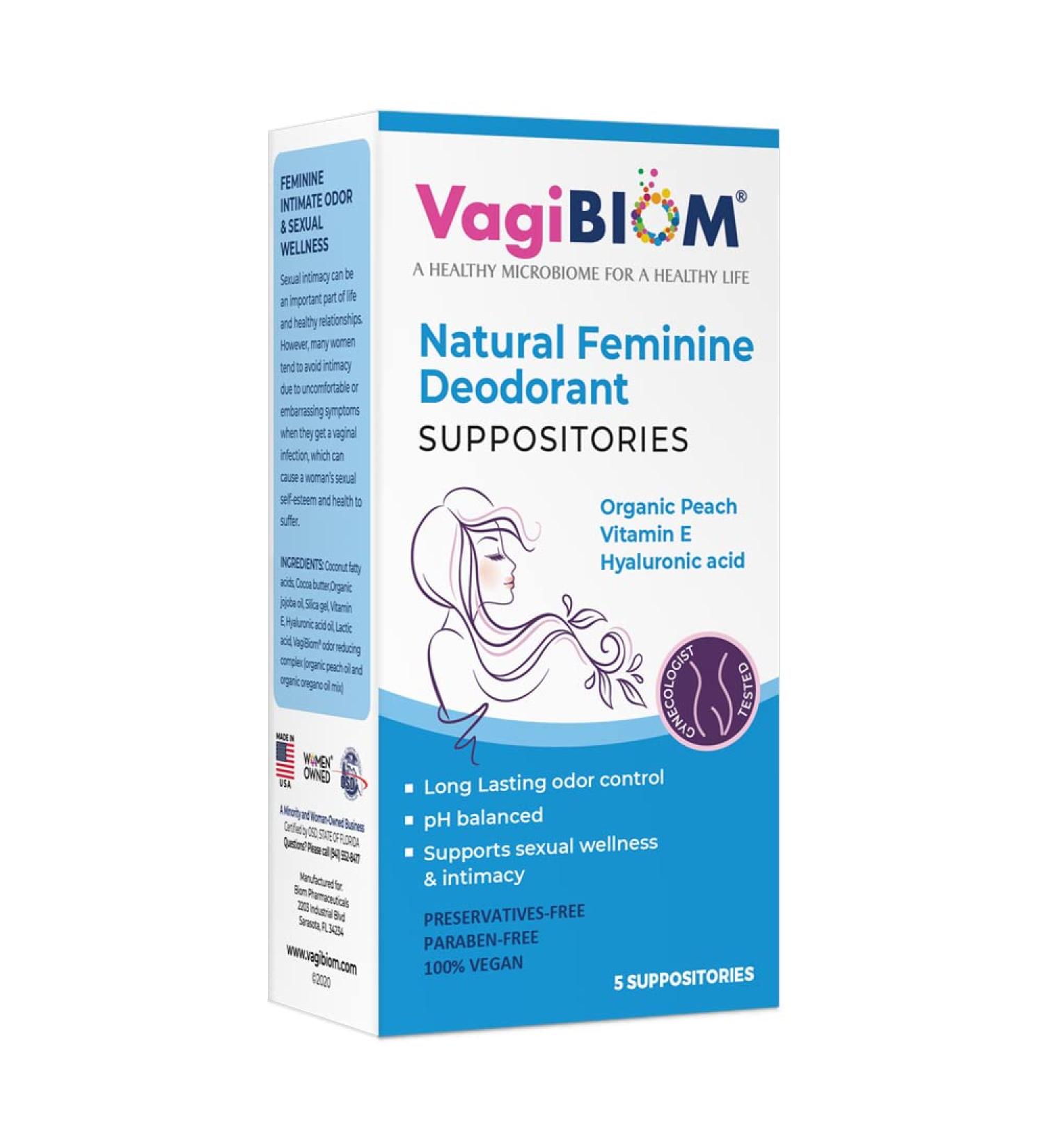 Organic Peach VagiBiom Deodorant Suppository - Odor Control Formula | Vegan, Paraben-Free, Preservative-Free - Buy Online on GoSupps.com
