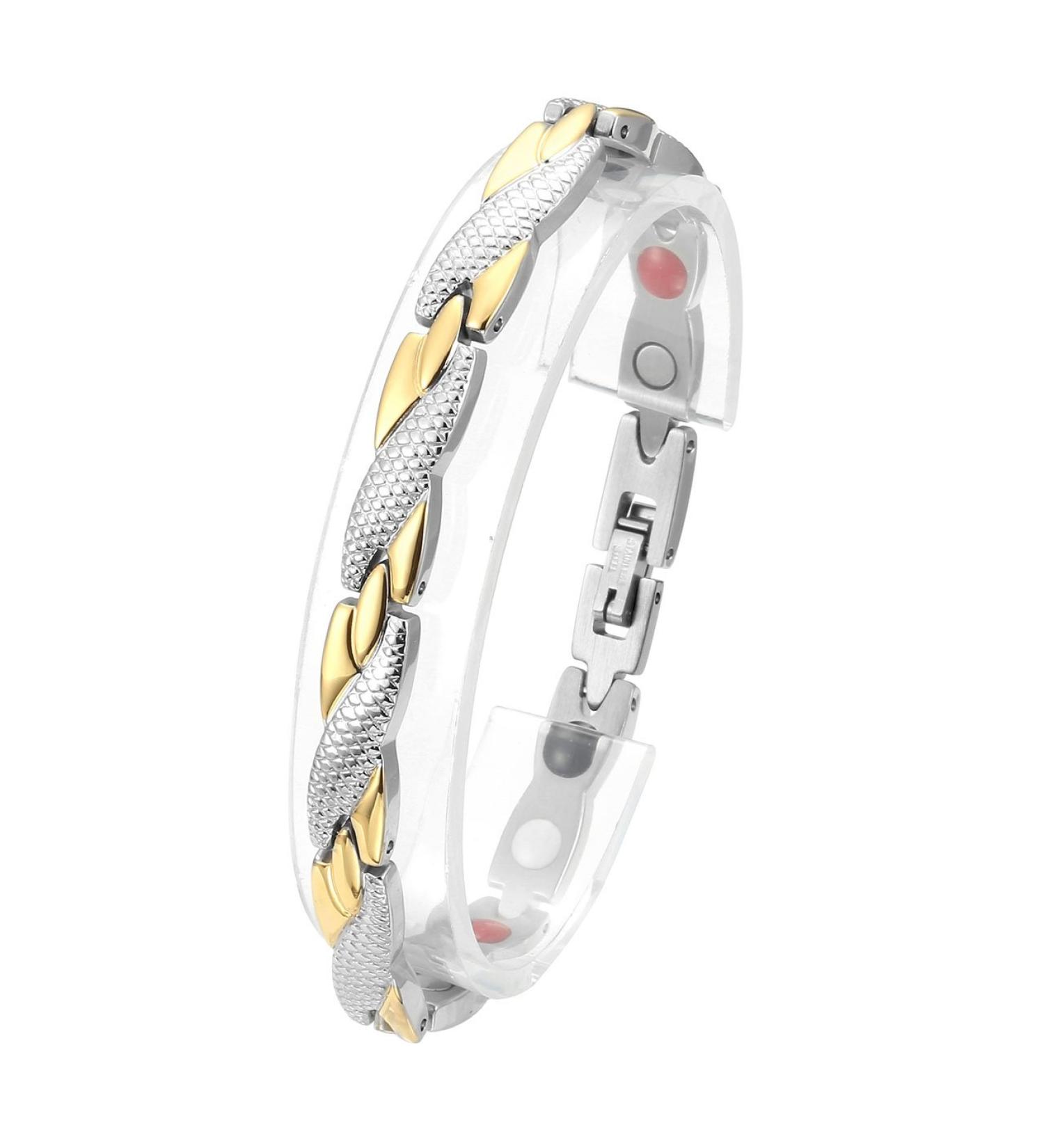 Jovivi Women's Magnetic Bracelet - Stainless Steel X-Shape Bangle with 4-in-1 Magnets | Snake Pattern Silver-Gold Design - International Shipping Available - Buy Online on GoSupps.com