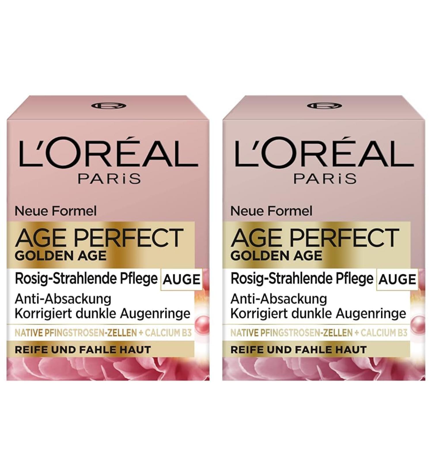L'Or al Paris Age Perfect Golden Age Eye Cream - Anti-Aging & Brightening for Mature Skin | Peony Extract & Calcium B5 | 15ml (Pack of 2) - International Shipping Available - Buy Online on GoSupps.com