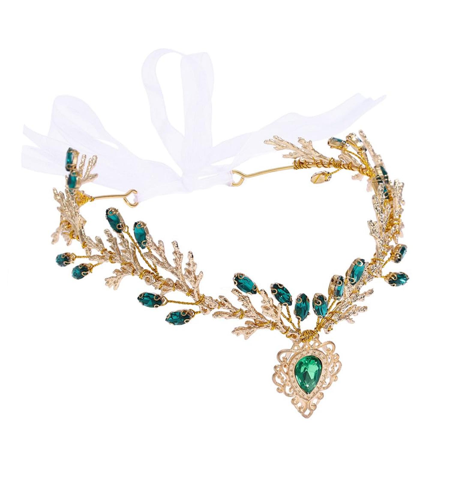 IYOU Rhinestone Fairy Headband Crown Gold Leaf Elf Headpiece Crystal Woodland Enchanted Hairband Tiara Queen Costume Party Hair Accessories for Women - Buy Online on GoSupps.com