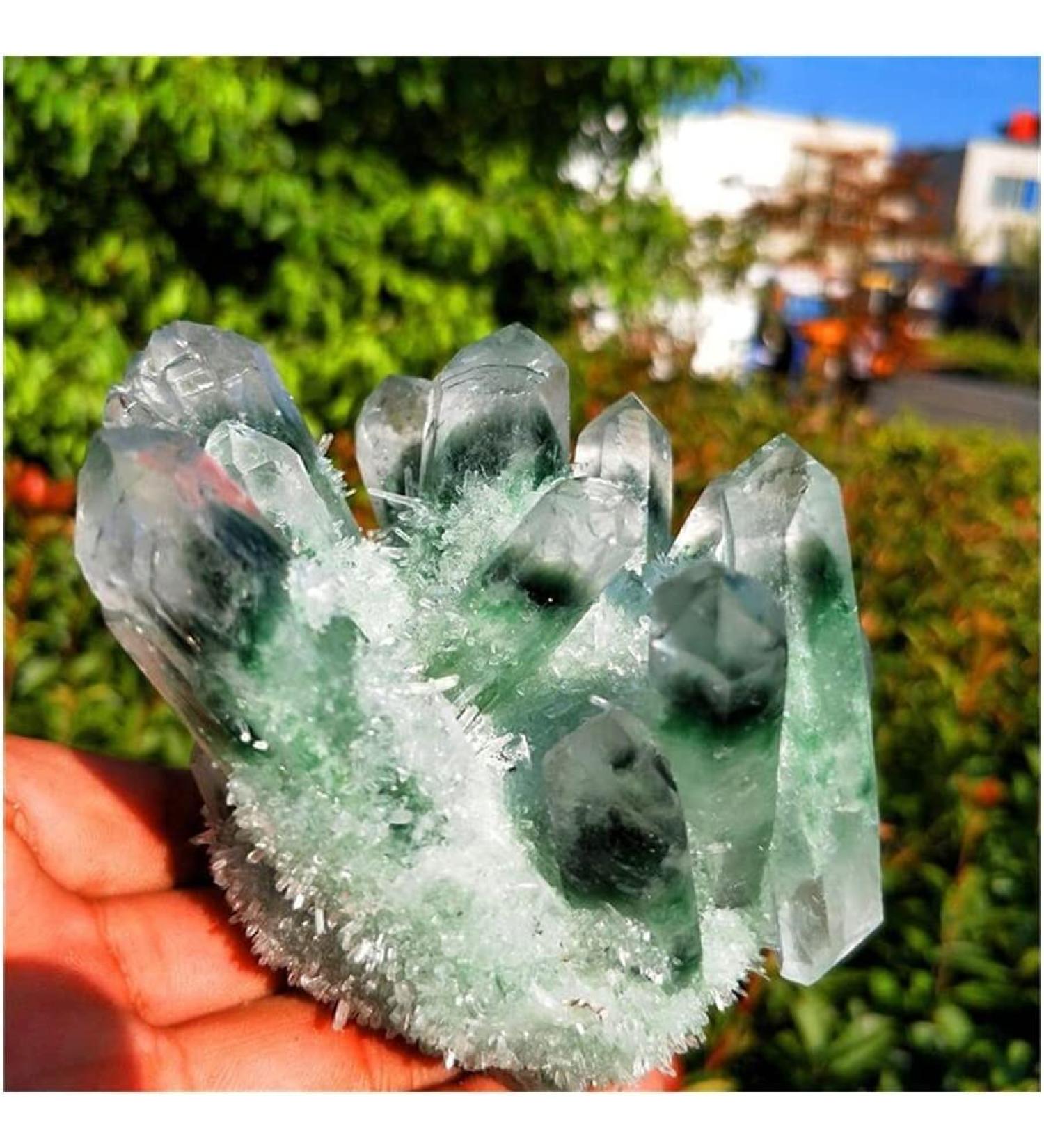 Crystal Rough Natural Green Ghost Phantom Quartz Crystal Cluster Specimen - Buy Online on GoSupps.com