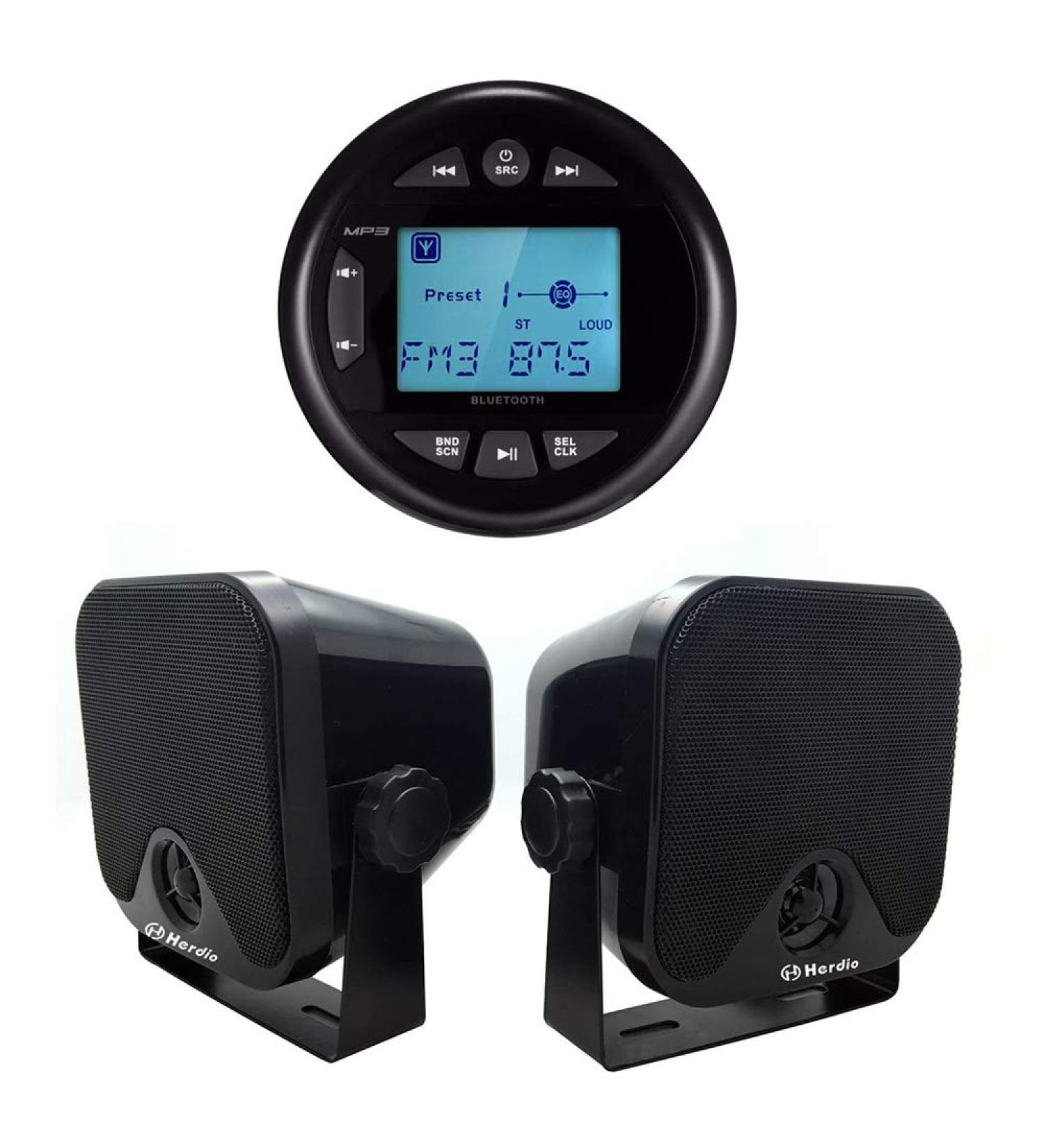 Herdio Marine Radio MP3 USB AM FM Stereo with Bluetooth + 4 Weather-Proof Speakers - Buy Online on GoSupps.com