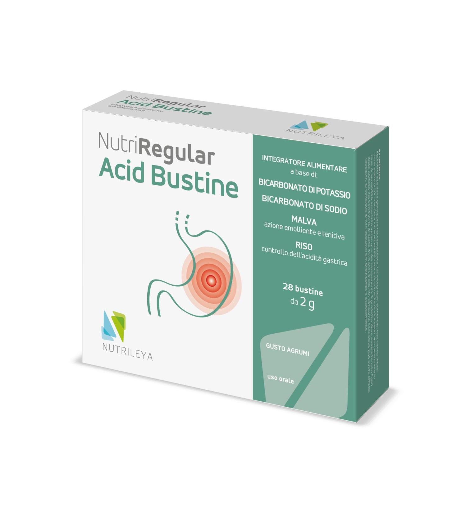  NUTRILEYA NutriRegular Acid - 28 Citrus Flavour Sachets - Acidity Control with Purple Bicarbonate - Gastric Protective Action - Sugar and Gluten Free - Buy Online on GoSupps.com