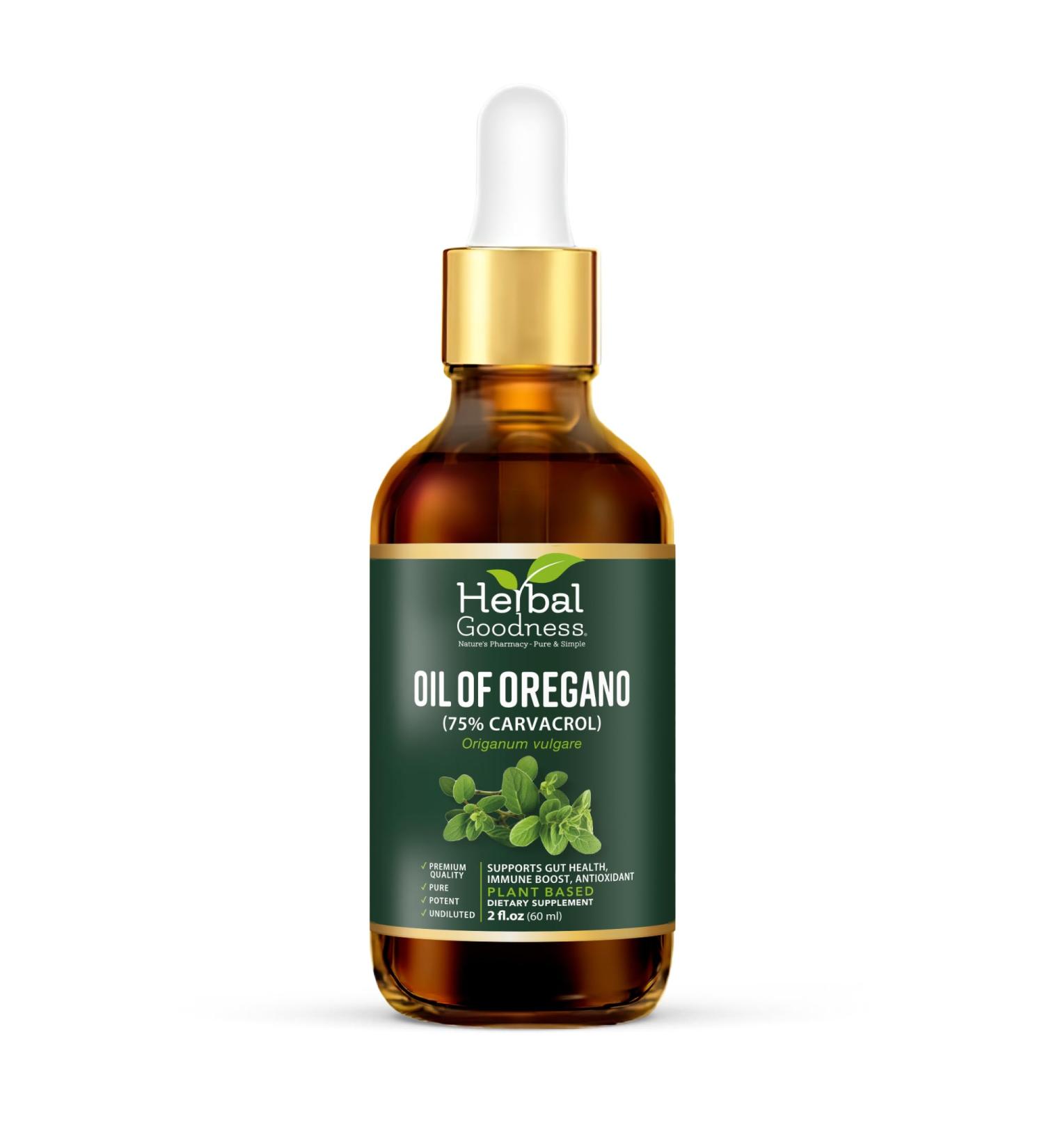 Oil of Oregano Drops 2 Fl. oz 75% Carvacrol with Virgin Olive Oil Skincare & Immune Support Digestive Health Essential Oils for Skin Aceite de Oregano - Herbal Goodness - Buy Online on GoSupps.com