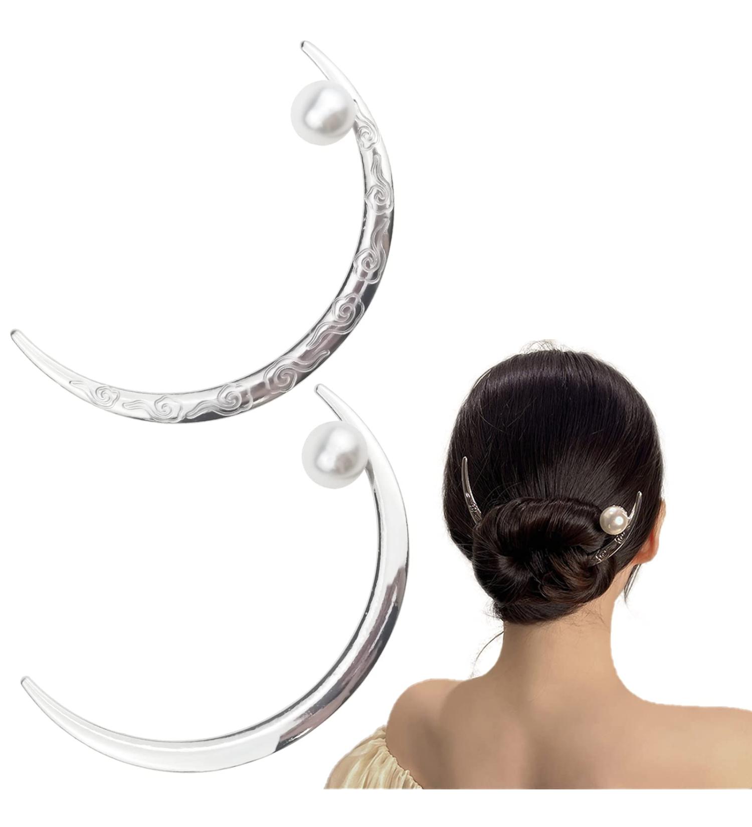 2 Pack Moon Hairpin Set with White Pearl Detail - Hair Accessories for Women and Girls - Buy Online on GoSupps.com