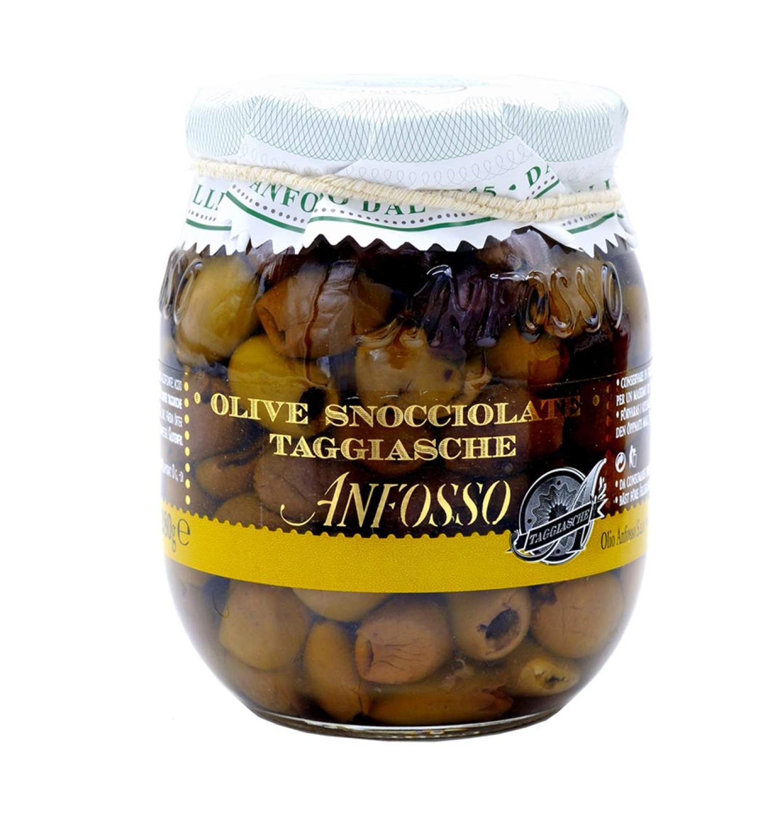 Pitted Taggiasche Olives in Extra Virgin Olive Oil - 280g | Premium Italian Olives for Sale | Buy Internationally - Buy Online on GoSupps.com