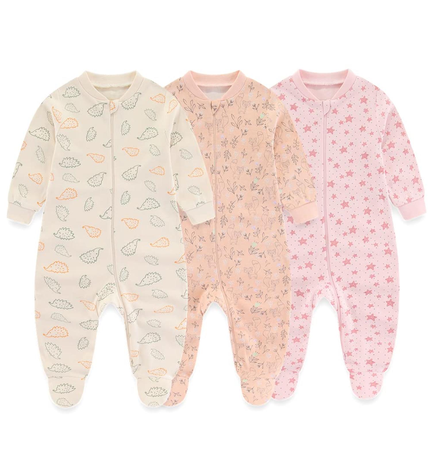 MAMIMAKA Baby Girls 6-9 Months Footed Pajamas - Hedgehog, Fox, Stars Design - Buy Online on GoSupps.com