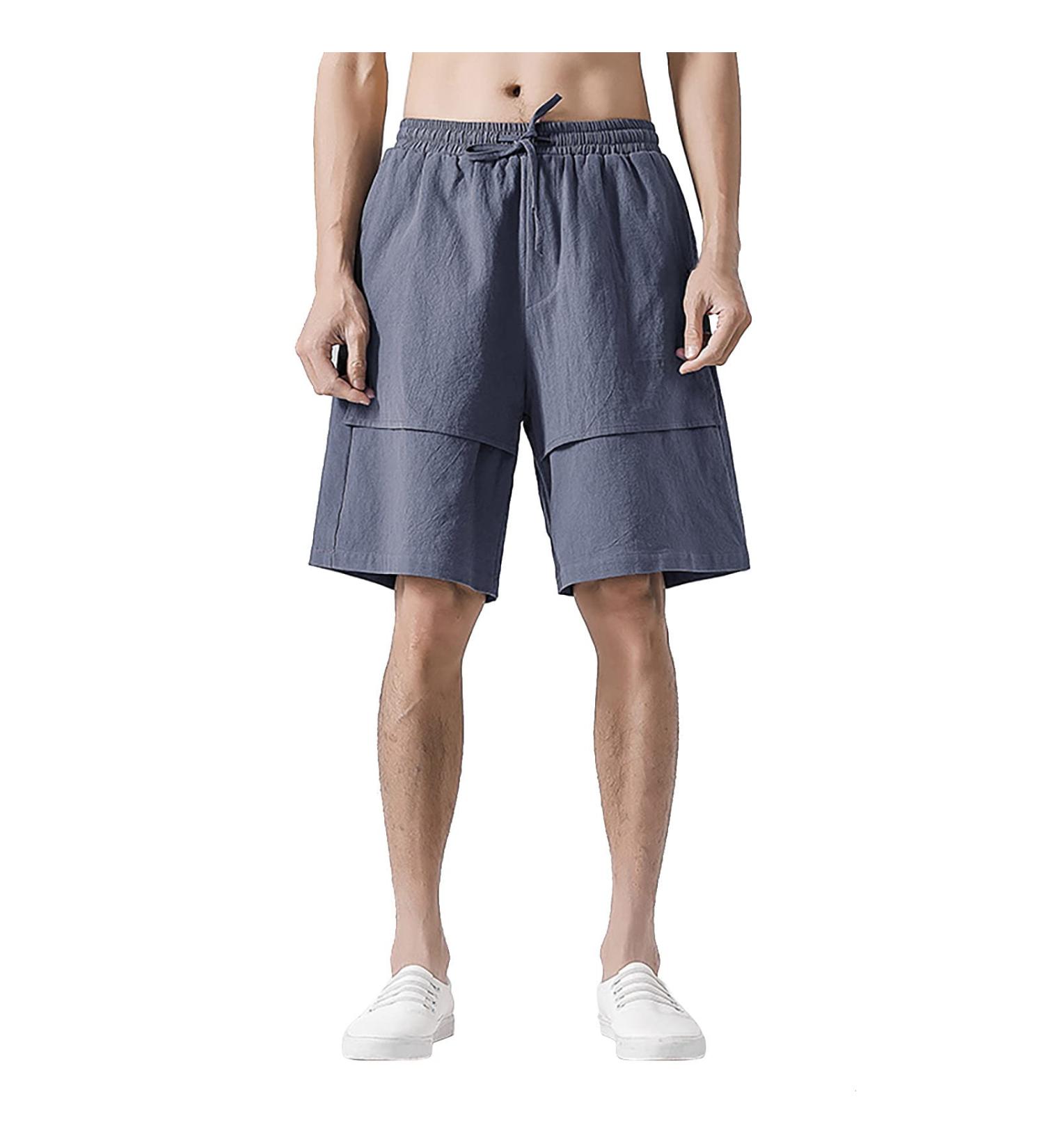 CEWIFO Men's Wide Leg Pants - Light & Loose 3/4 Yoga Shorts Casual Beach & Hiking Wear Elastic Waist Cotton A2-Gray Size 5XL - Buy Online on GoSupps.com