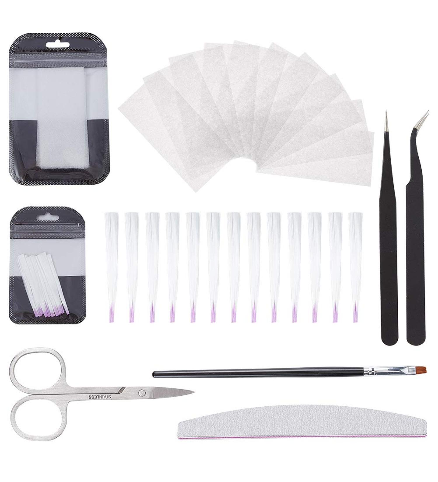30 Pcs Fiberglass Nail Extension Kit - Fake Nails Tips Tweezers Nail File Scissors & Brush - International Shipping Available - Buy Online on GoSupps.com