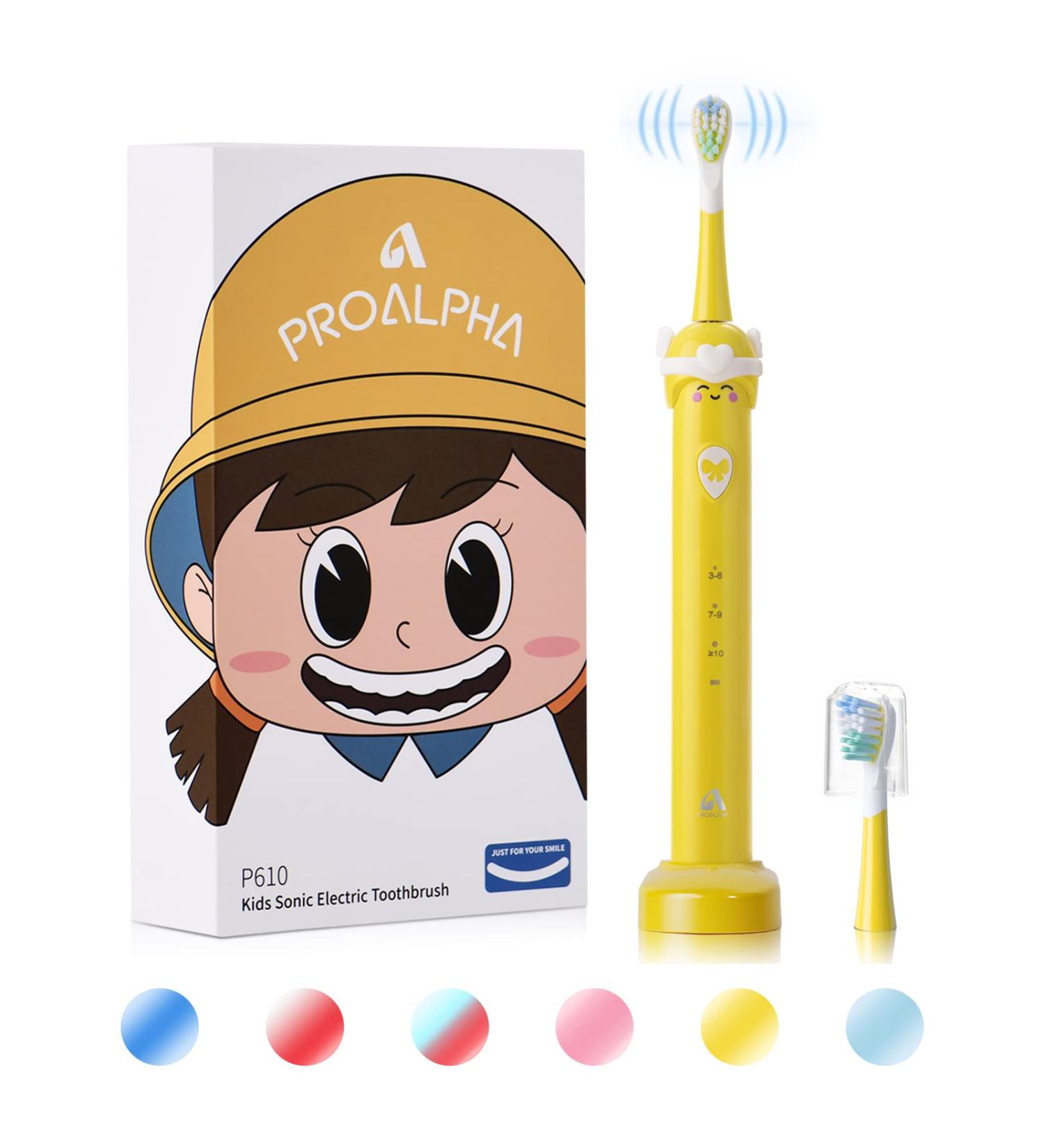 Kids Sonic Toothbrush | Age 3-12 | Rechargeable Electric Toothbrush with 2 Brush Heads | 3 Modes | Smart Timer | Yellow - Buy Online on GoSupps.com