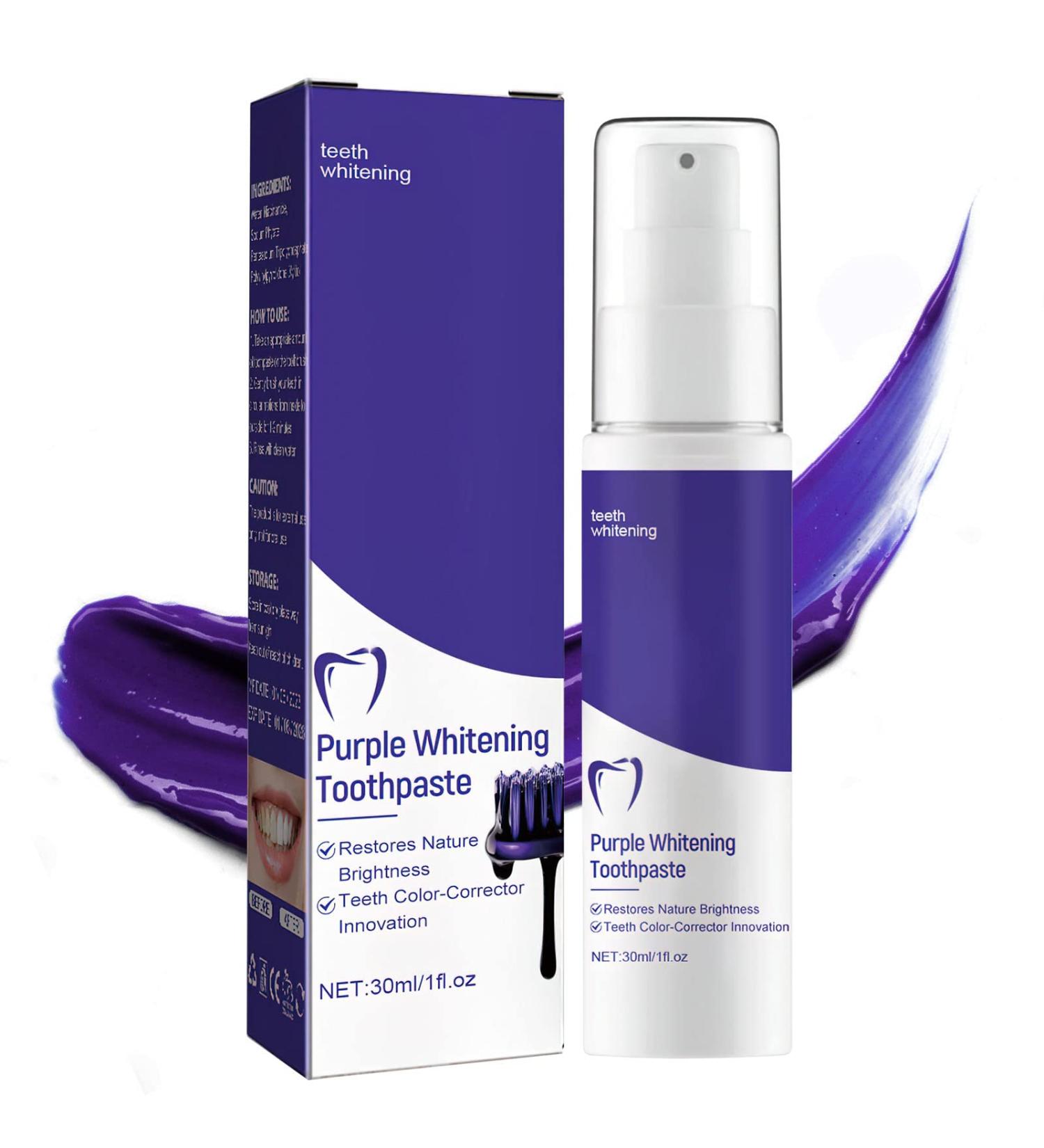 Purple Teeth Whitening Toothpaste for Adults - Stain Removal & Colour Corrector - Gentle Formula - 30ml - Buy Online on GoSupps.com