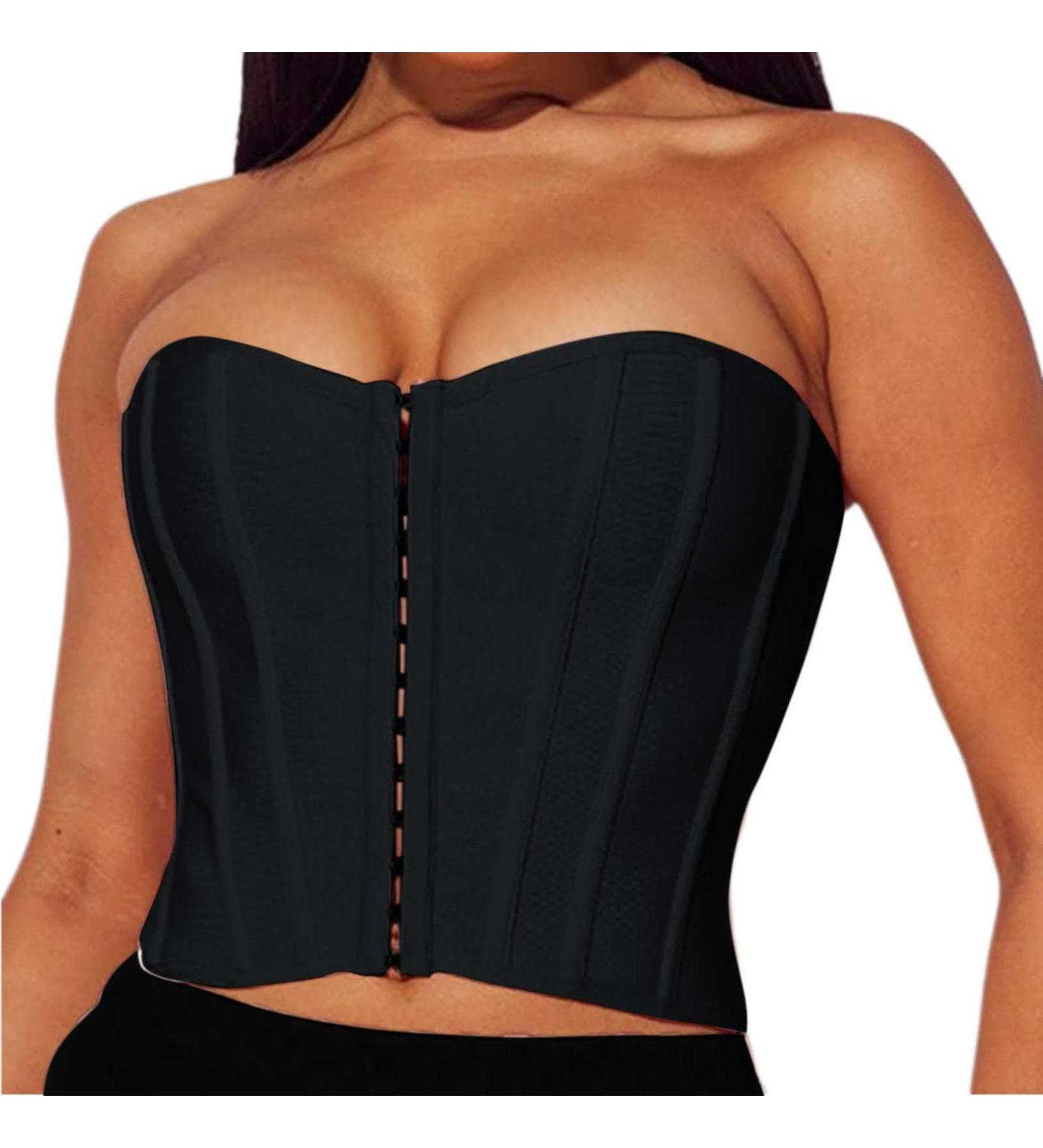 Shop MKIUHNJ Women's Padded Bustier - Monochrome Sexy Slim Fit Top | Casual Glitter Corsage in Black - Buy Online on GoSupps.com