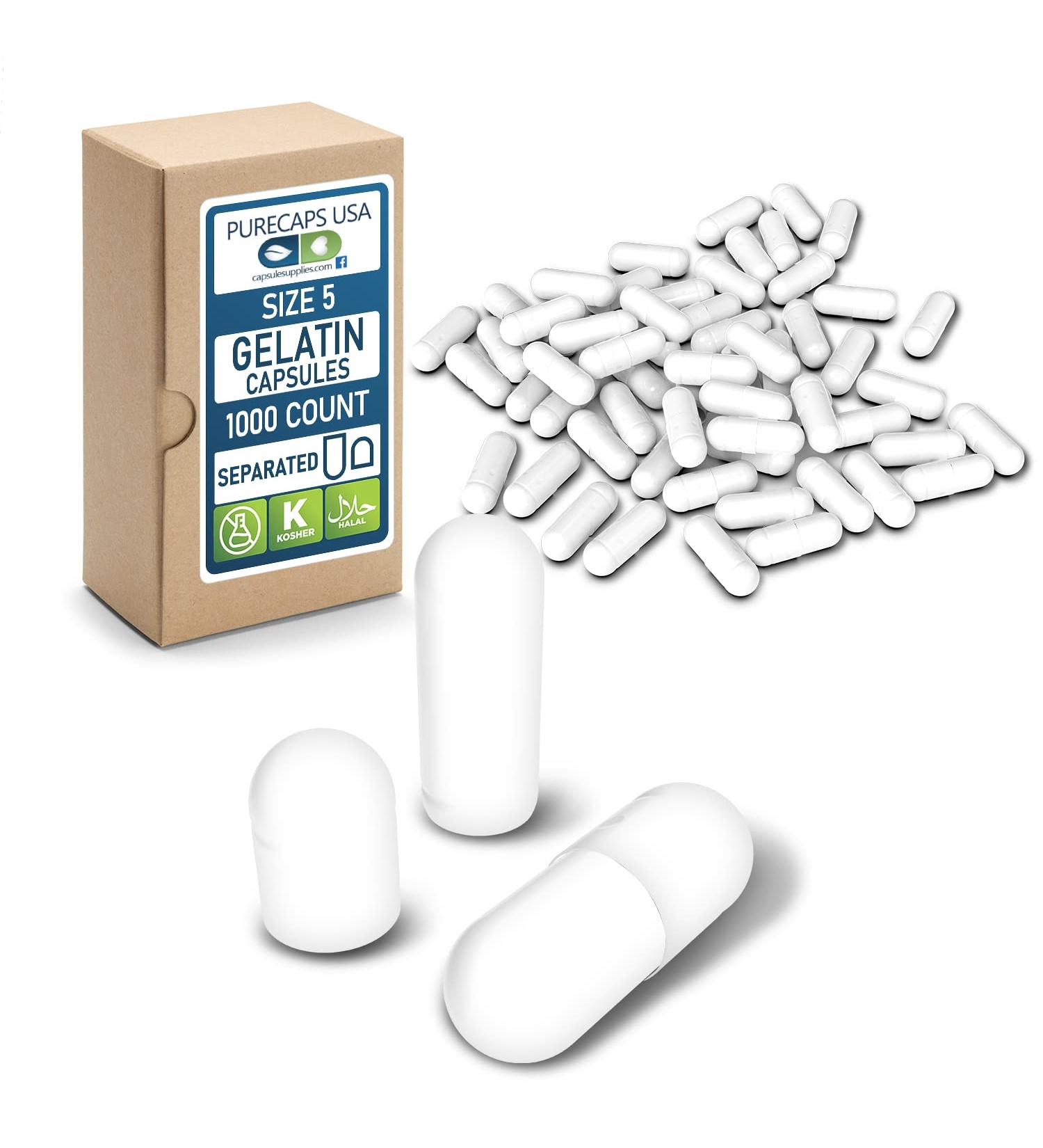 Buy Purecaps USA Size 5 Empty White Gelatin Capsules | Fast Dissolving & Digestible | 1000 Preservative-Free Natural Ingredients - Buy Online on GoSupps.com