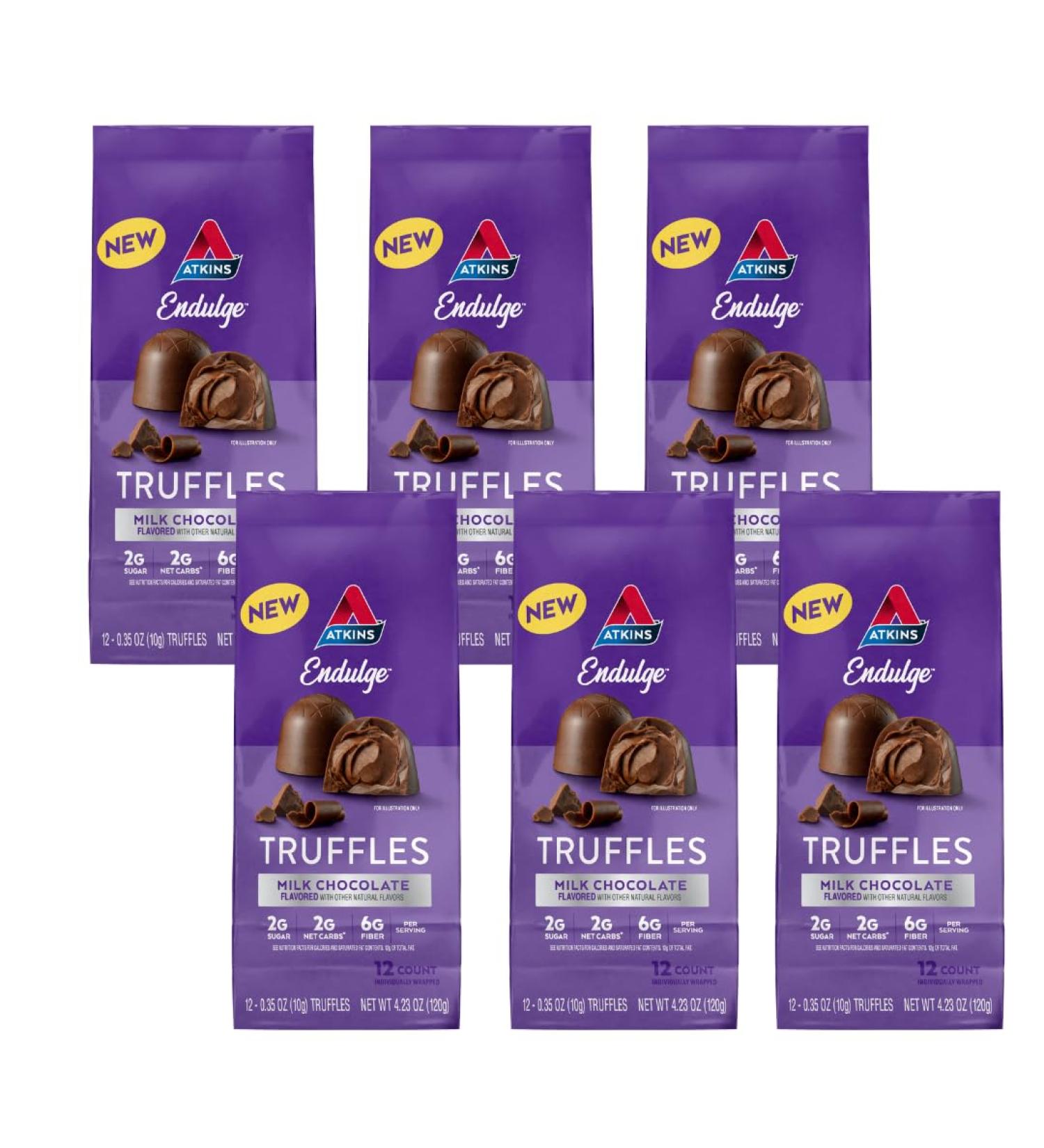 Atkins Endulge Milk Chocolate Truffles, Low Sugar, Low Carb, Keto Friendly, 6 pack (12 Truffles each Pack) Milk Chocolate 6 Pack - Buy Online on GoSupps.com