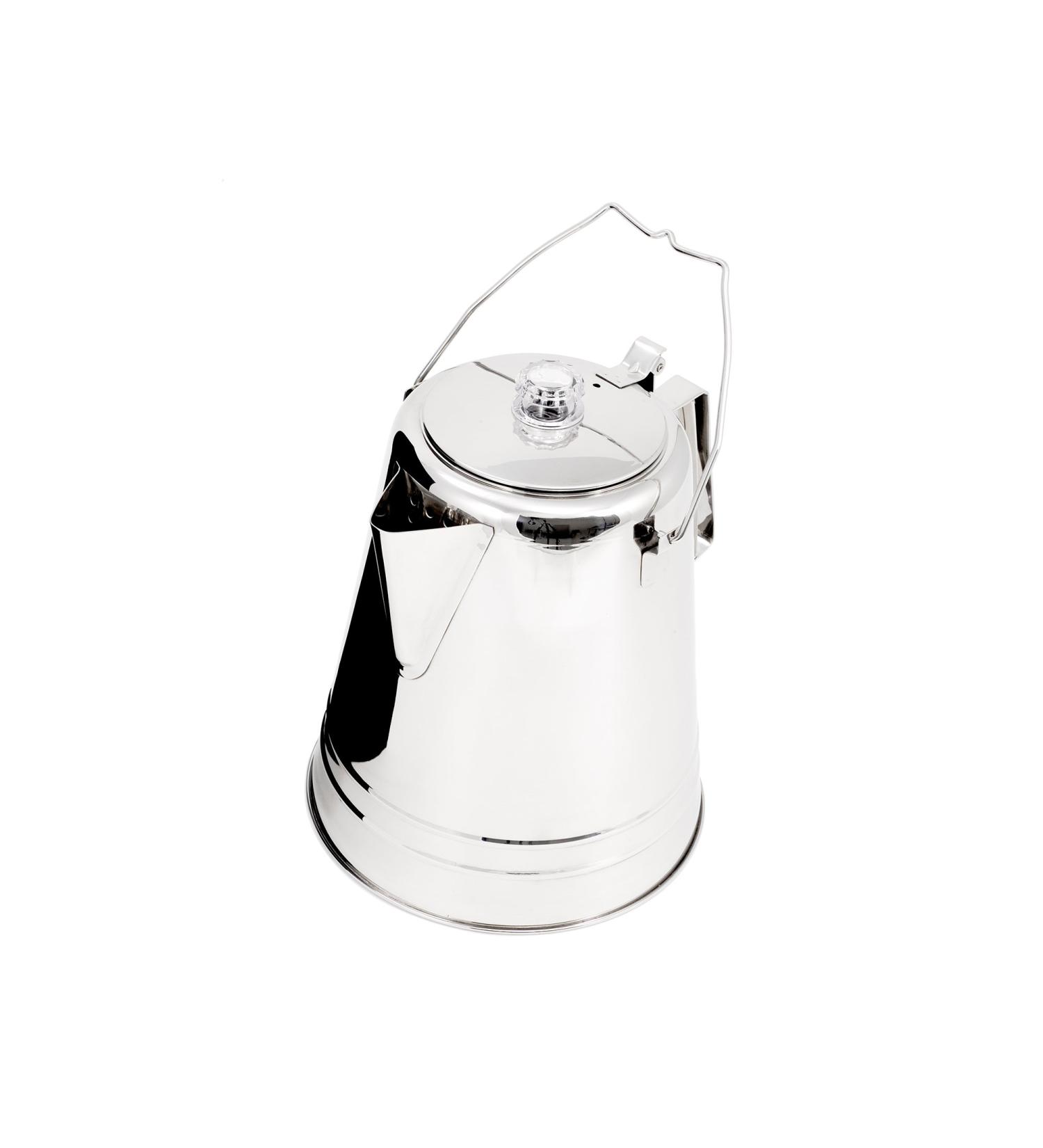 GSI Outdoors Percolator Coffee Pot I Glacier Stainless Steel Ultra-Rugged for Brewing Coffee Over Stove and Fire | Ideal for Group Camping, 8 Cup
