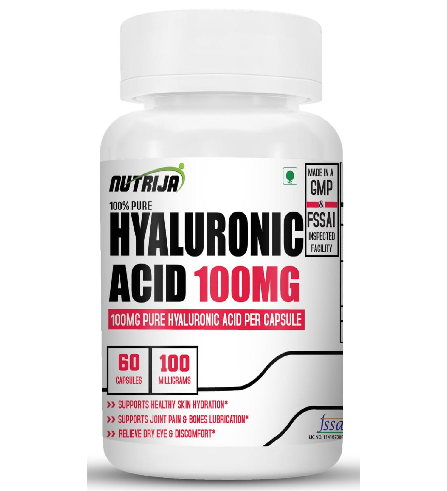 Nutrija Hyaluronic Acid 100mg - 60 Capsules - Buy Online on GoSupps.com